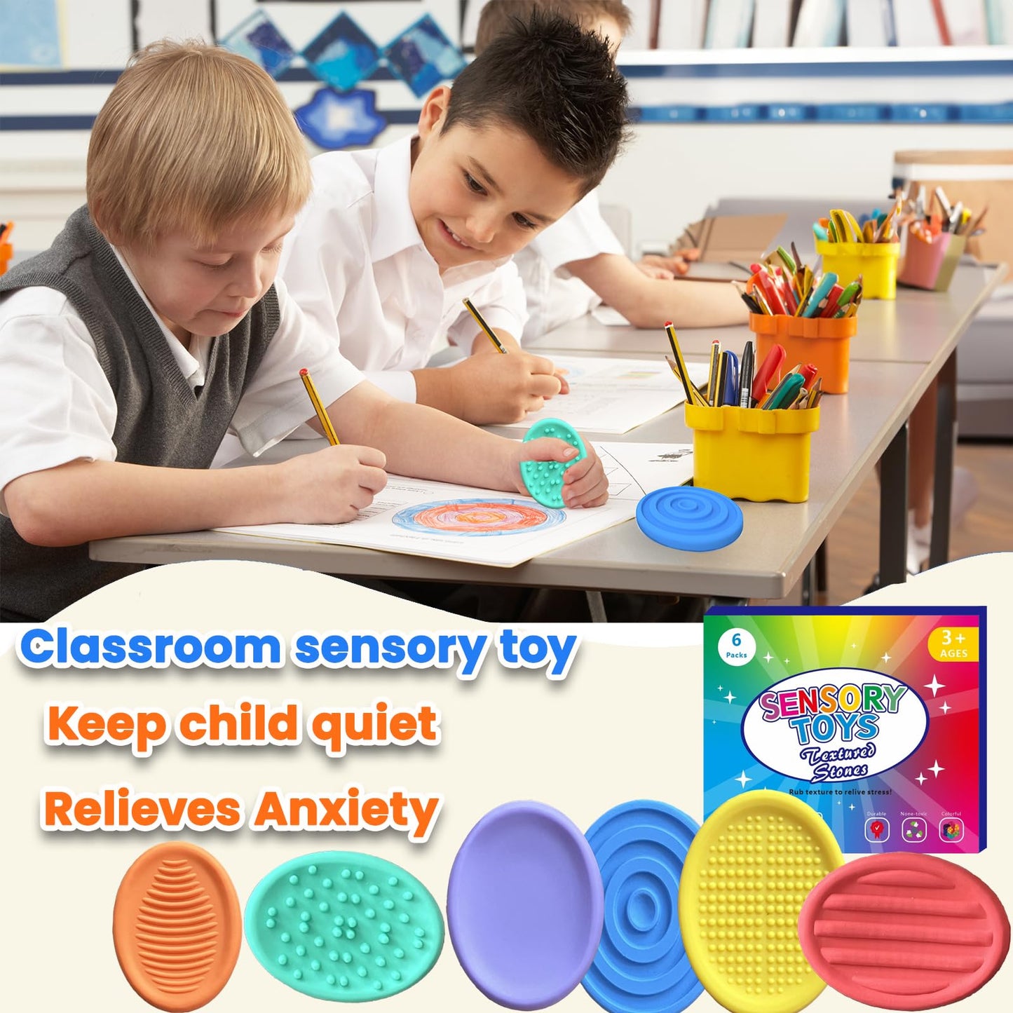 Cimidore 12pc Textured Fidget Toys - Sensory Stones for Anxiety Relief & Focus