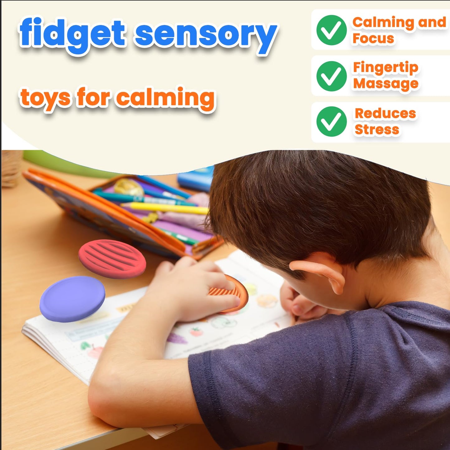 Cimidore 12pc Textured Fidget Toys - Sensory Stones for Anxiety Relief & Focus