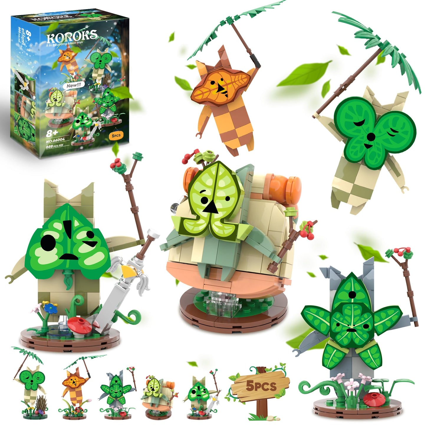 CinamixBrax Koroks Building Set – 5 Character Blocks for BOTW Fans