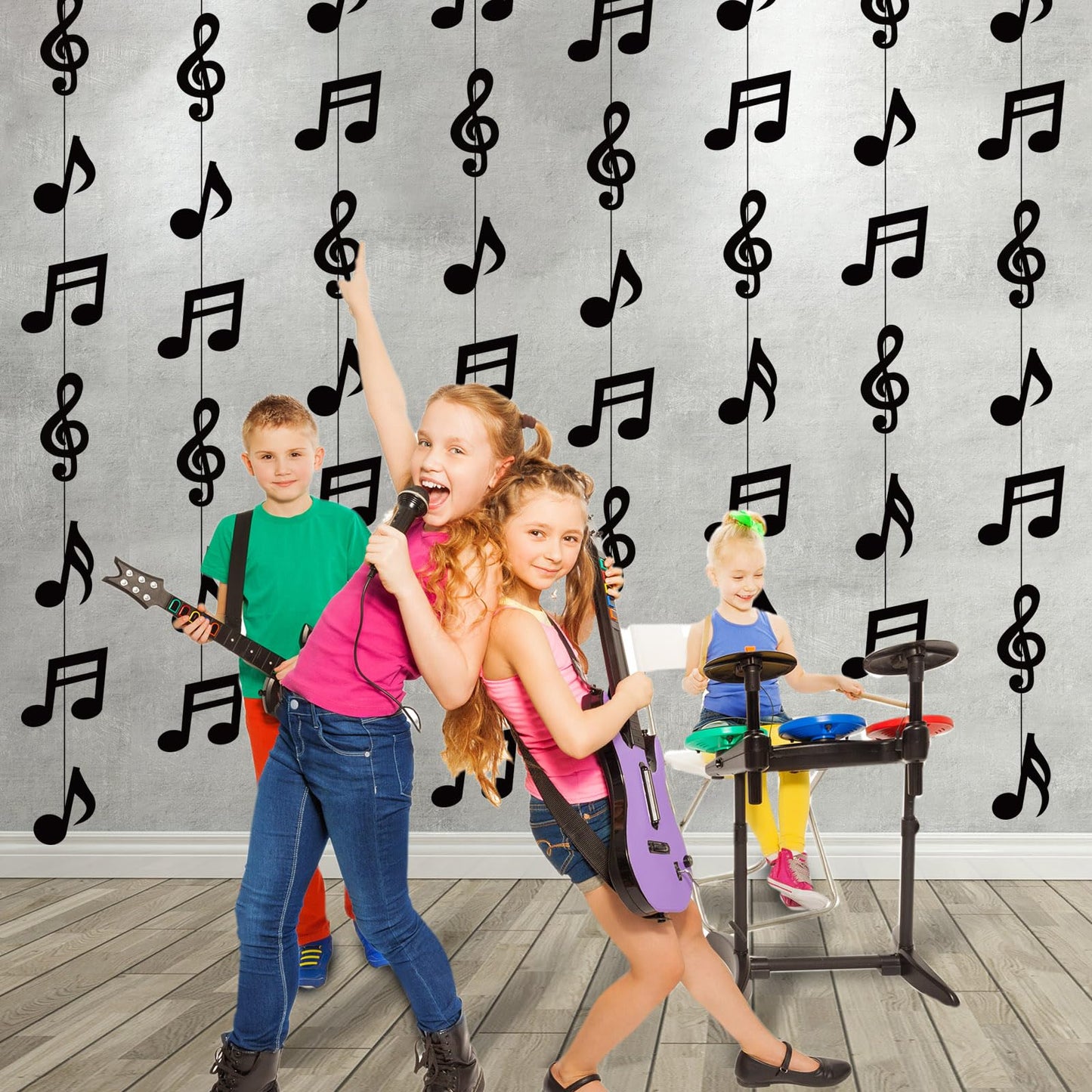 Cindeer 8 Pcs Music Notes Party Decorations — Black Garland for 50s & 70s Themed Parties, Weddings