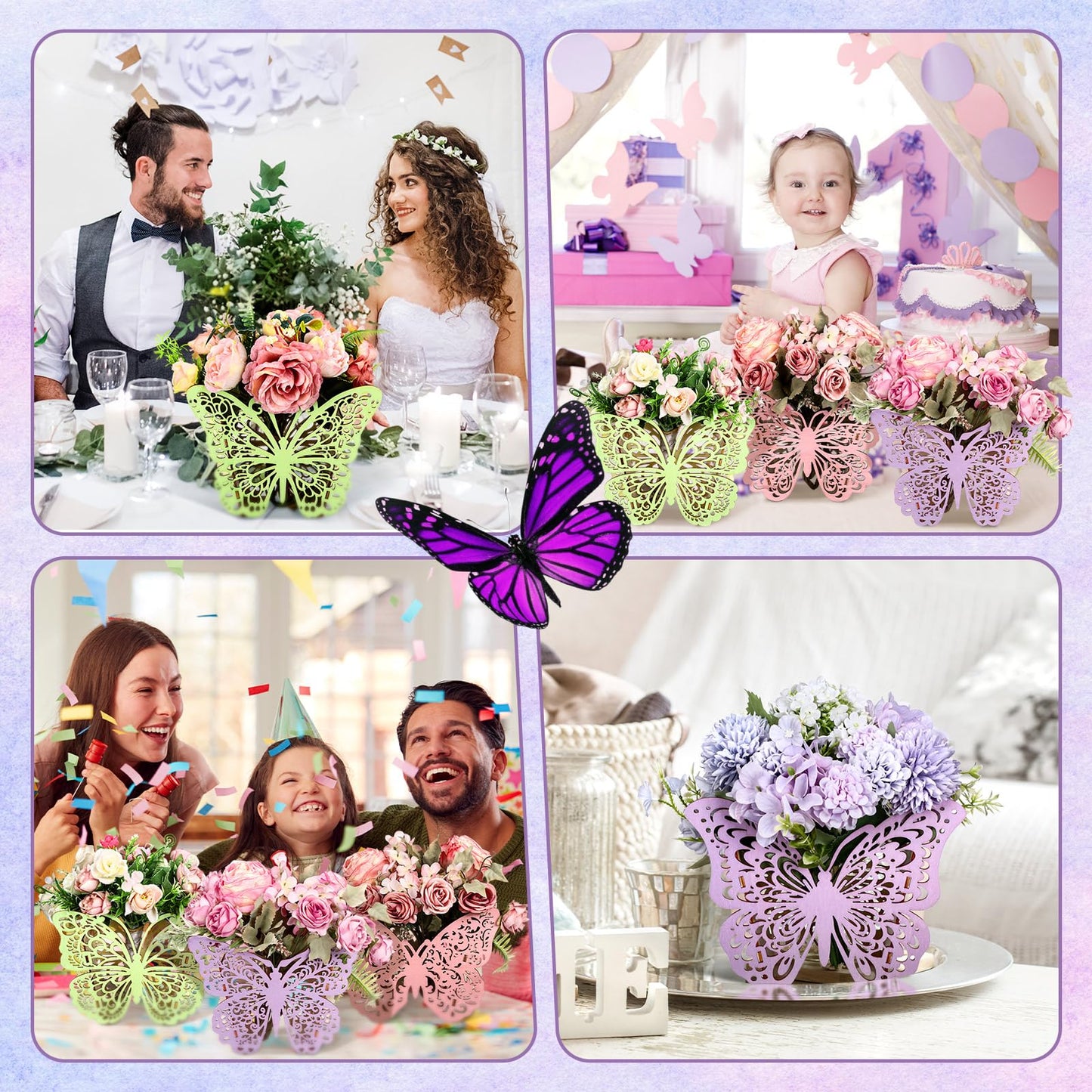 Cinnvoice 6 Pcs Wooden Butterfly Centerpieces – Baby Shower, Birthday & Wedding Table Decor
