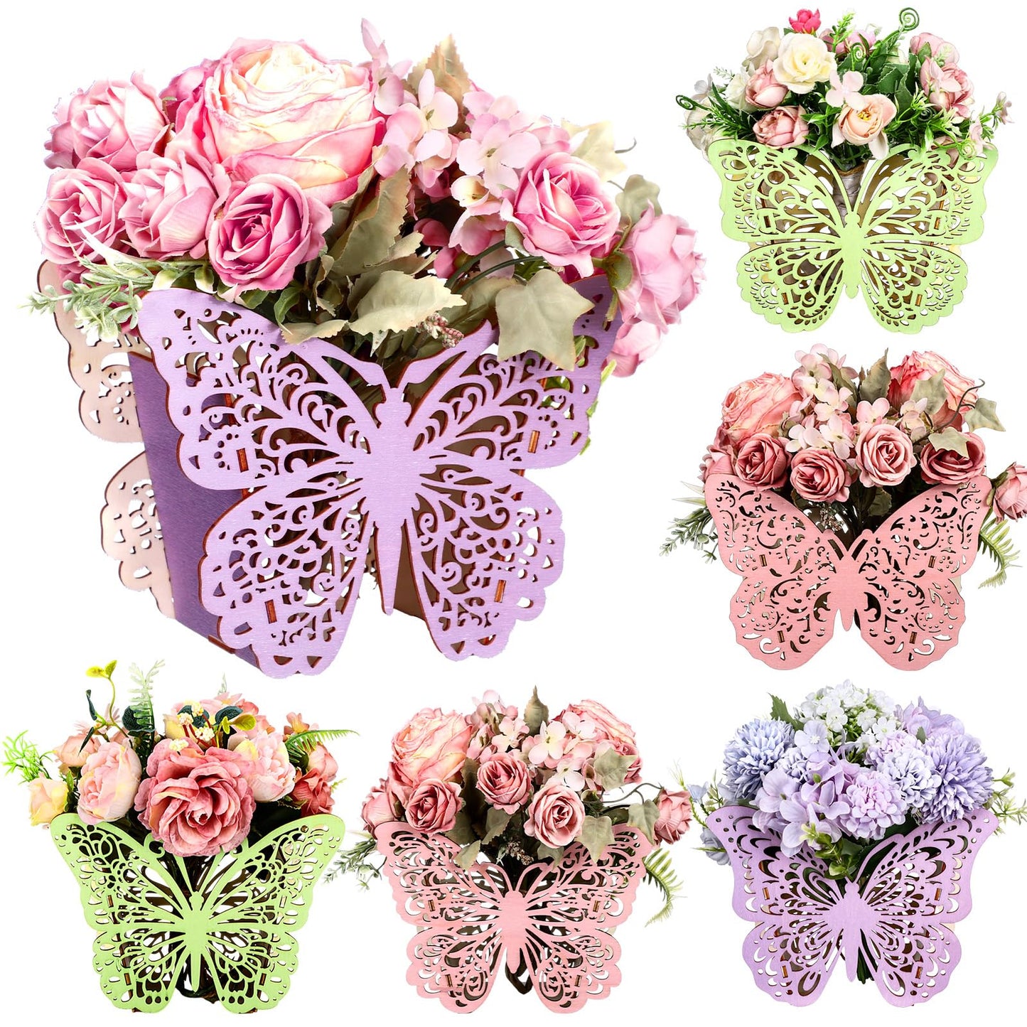Cinnvoice 6 Pcs Wooden Butterfly Centerpieces – Baby Shower, Birthday & Wedding Table Decor