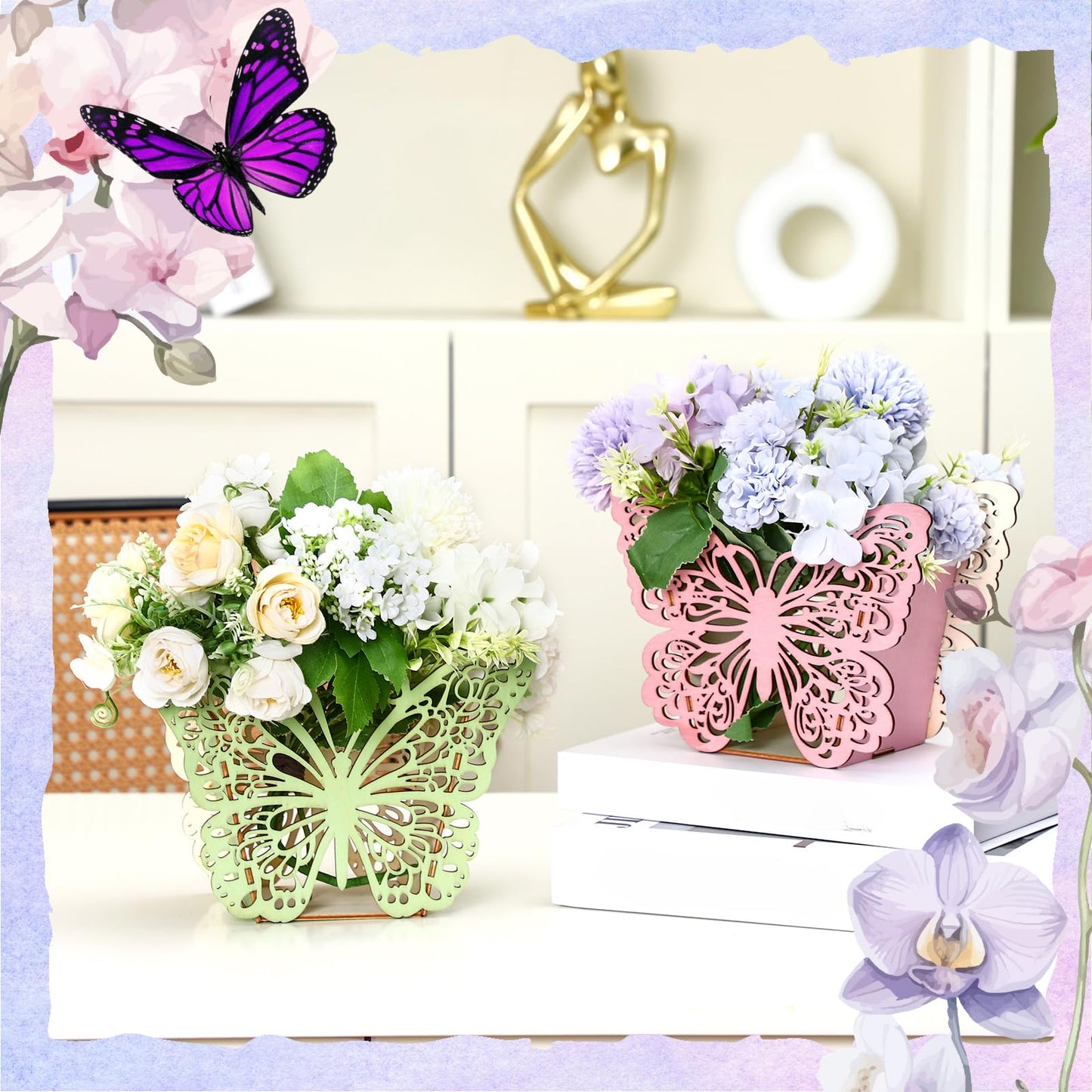 Cinnvoice 6 Pcs Wooden Butterfly Centerpieces – Baby Shower, Birthday & Wedding Table Decor