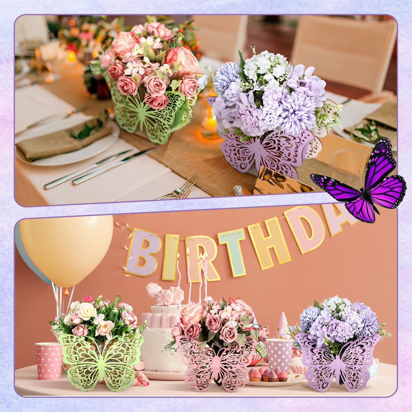 Cinnvoice 6 Pcs Wooden Butterfly Centerpieces – Baby Shower, Birthday & Wedding Table Decor