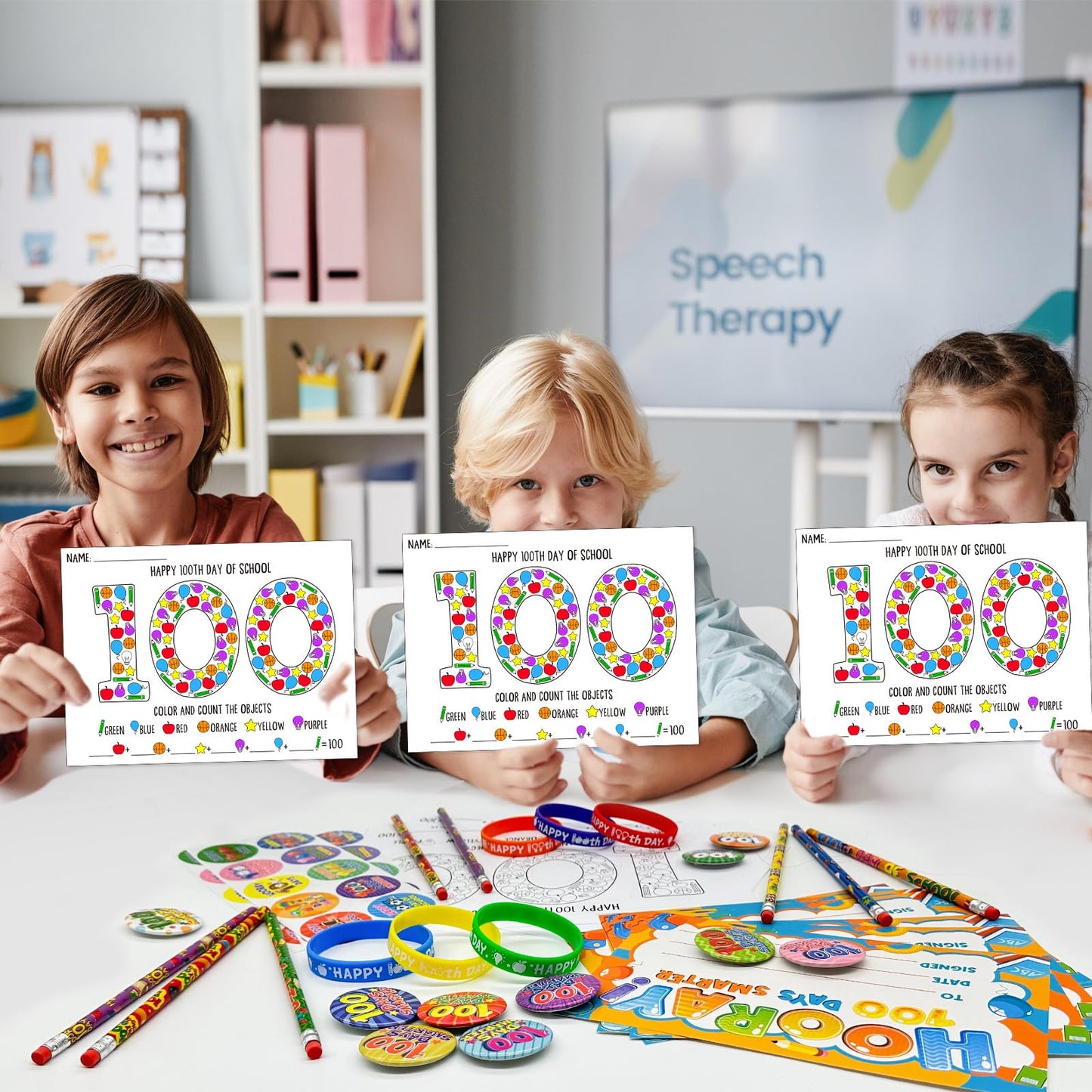 Cinrobiye 180 Pcs 100 Days Awards Set – Certificates, Bracelets, Posters & More for Classroom Celebrations