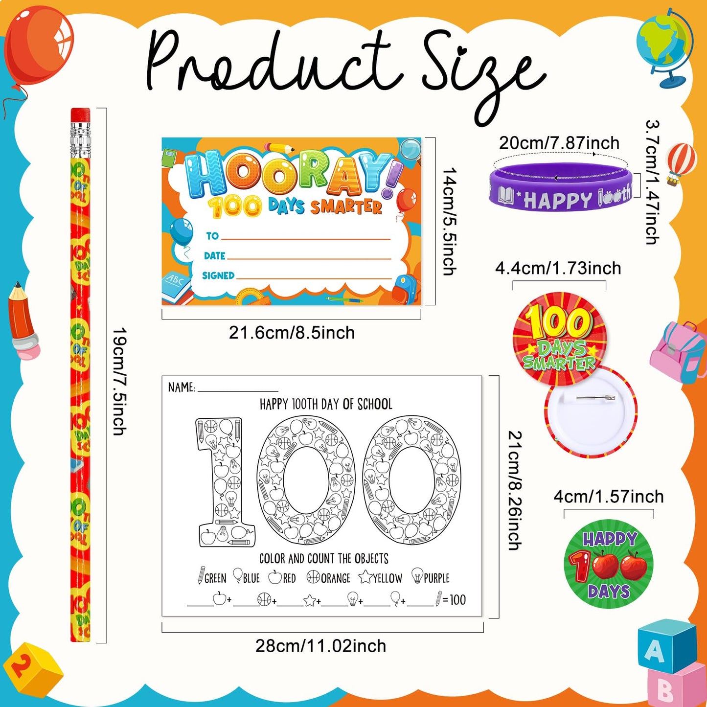 Cinrobiye 180 Pcs 100 Days Awards Set – Certificates, Bracelets, Posters & More for Classroom Celebrations