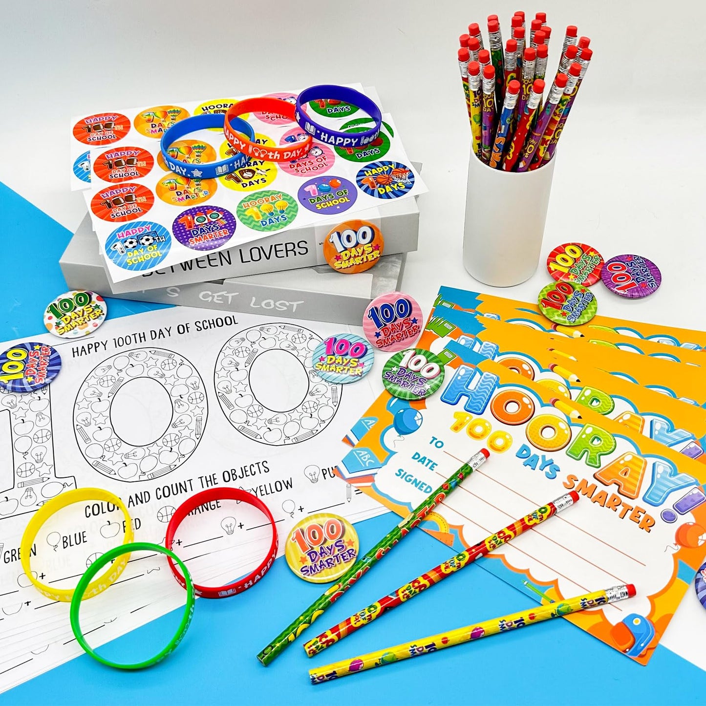Cinrobiye 180 Pcs 100 Days Awards Set – Certificates, Bracelets, Posters & More for Classroom Celebrations
