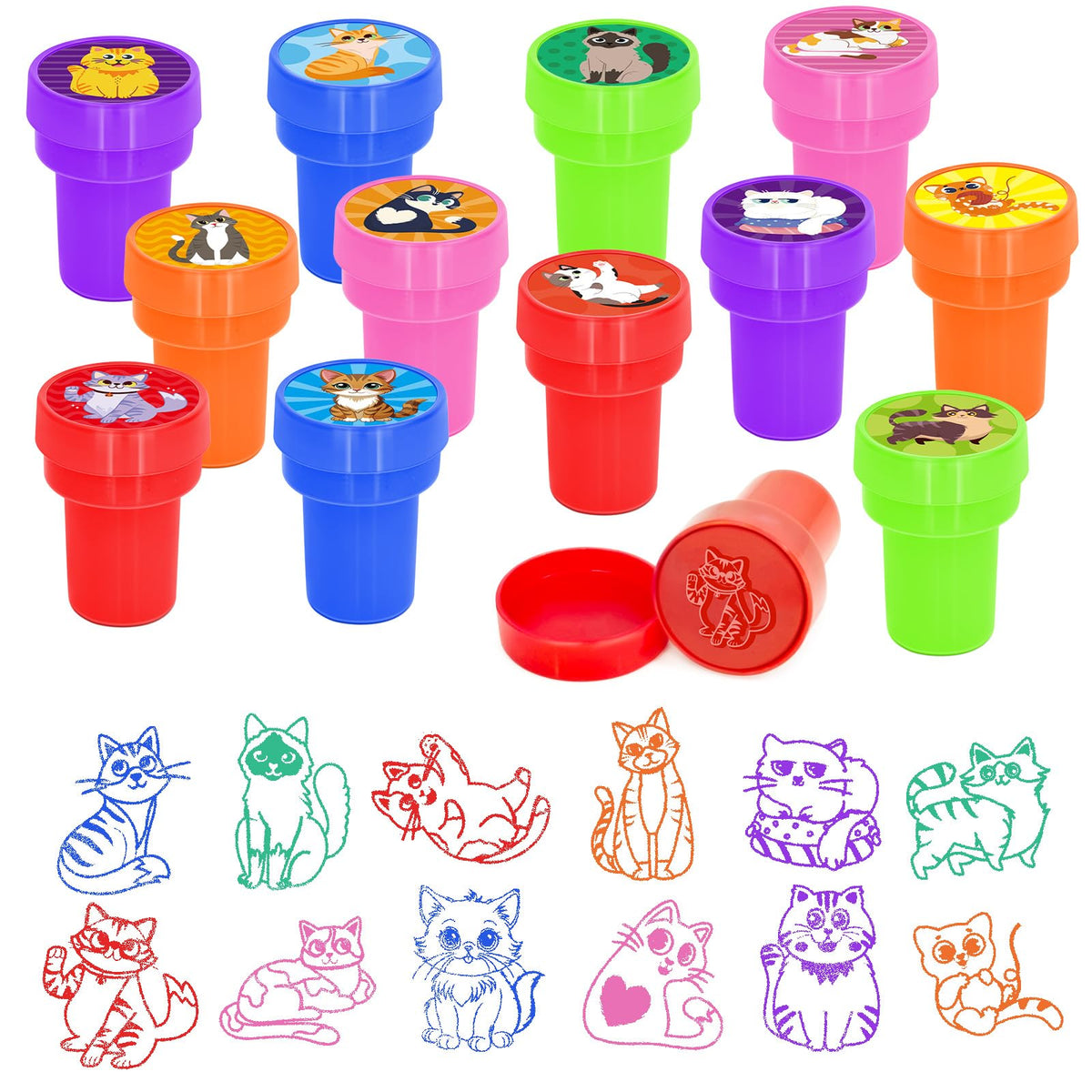 Cinrobiye 24Pcs Cat Stampers – Party Favors, Classroom Rewards & Prizes
