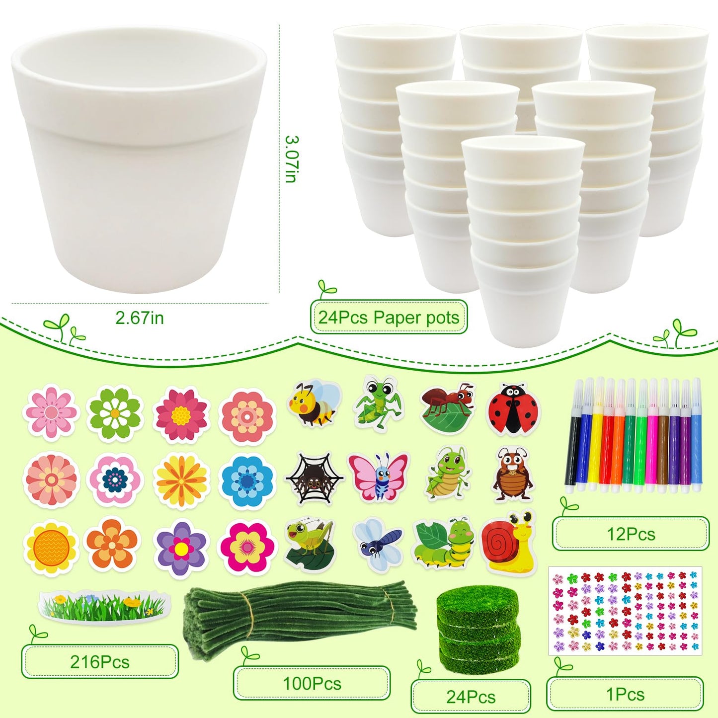 Cinrobiye 24-Set Garden Pot Craft Kit for Kids – DIY Mini Flower Pot Decor