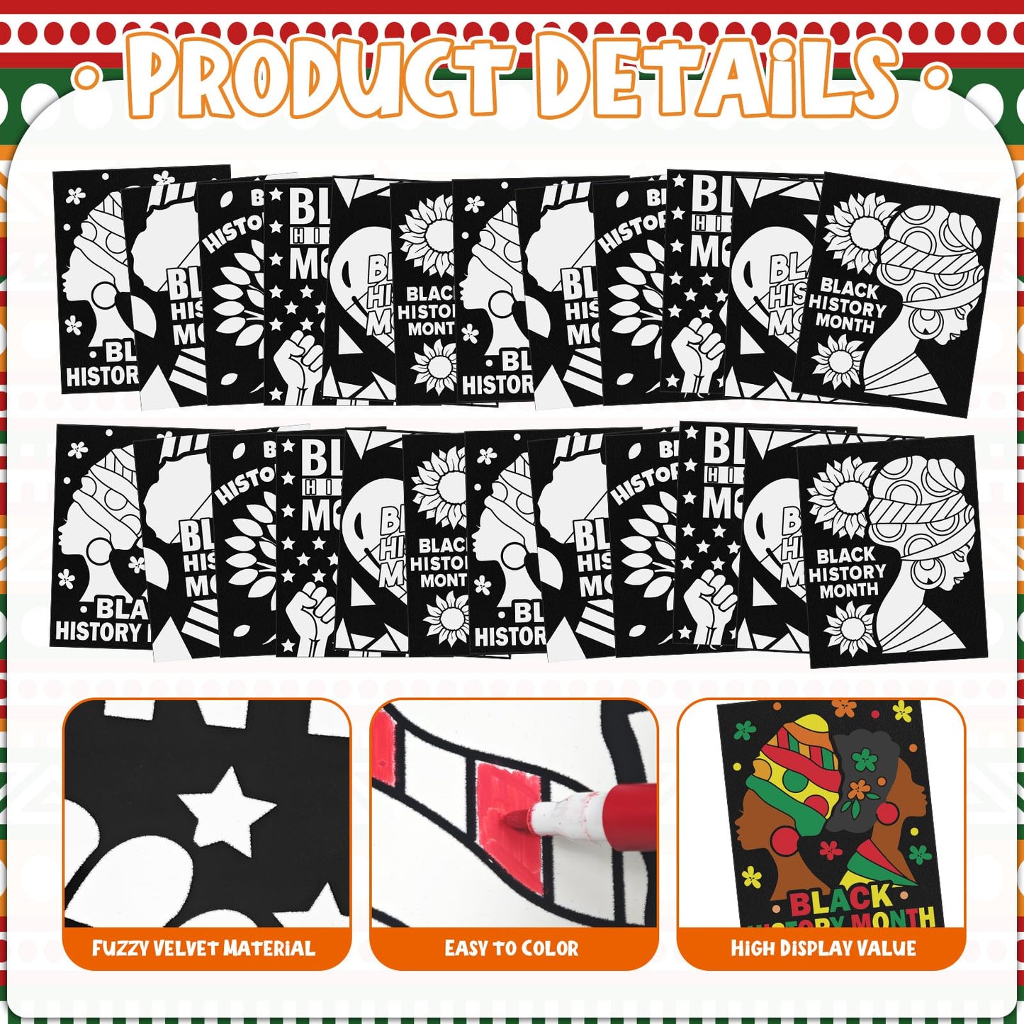 Cinrobiye Velvet Coloring Posters 48-Pack for Black History Month | 8x10 in