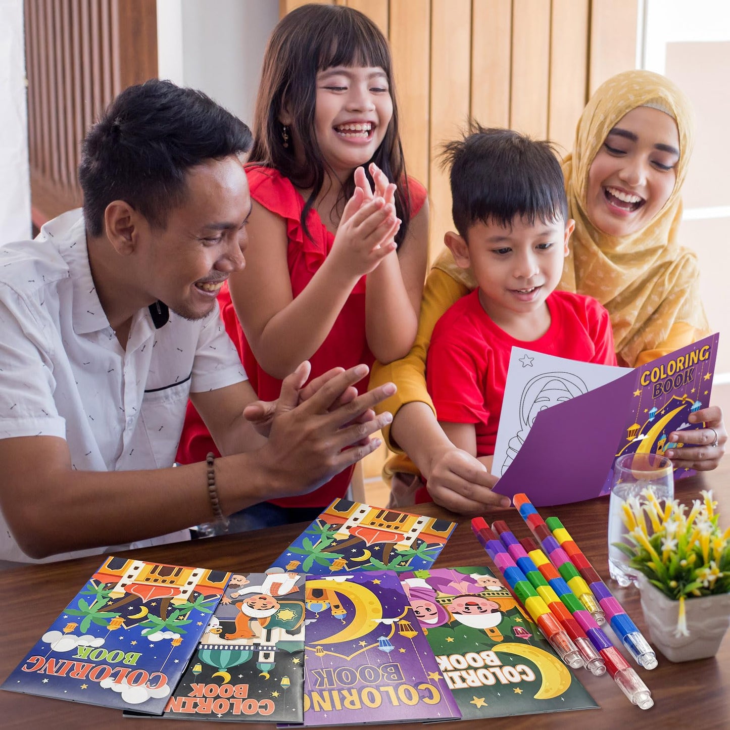 Cinrobiye 24 Ramadan Coloring Books Bulk with 24 Stacking Crayons Set – Eid Mubarak Activity Kit