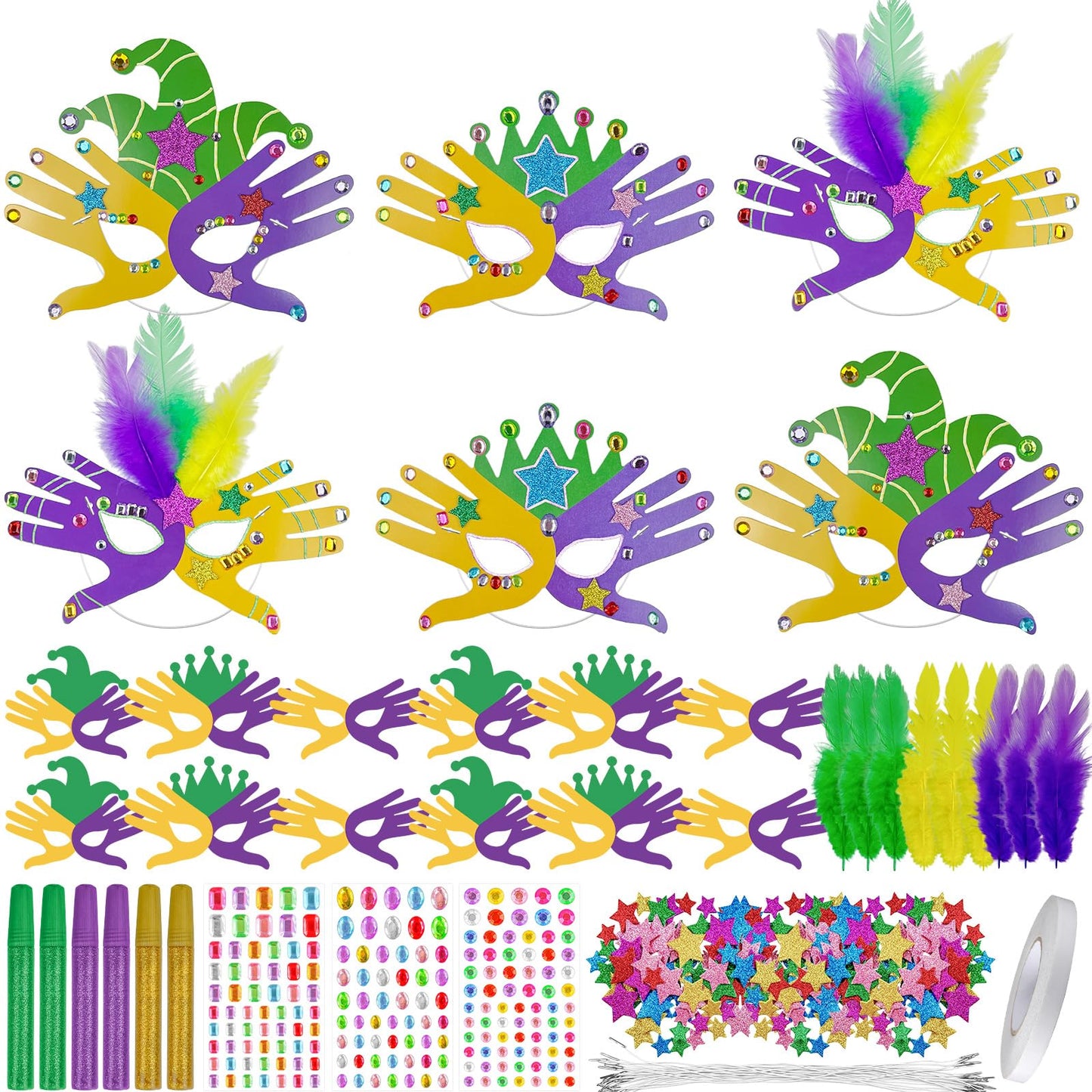 Cinrobiye 30-Set Mardi Gras Mask Craft Kit | DIY Carnival Masks for Kids and Parties