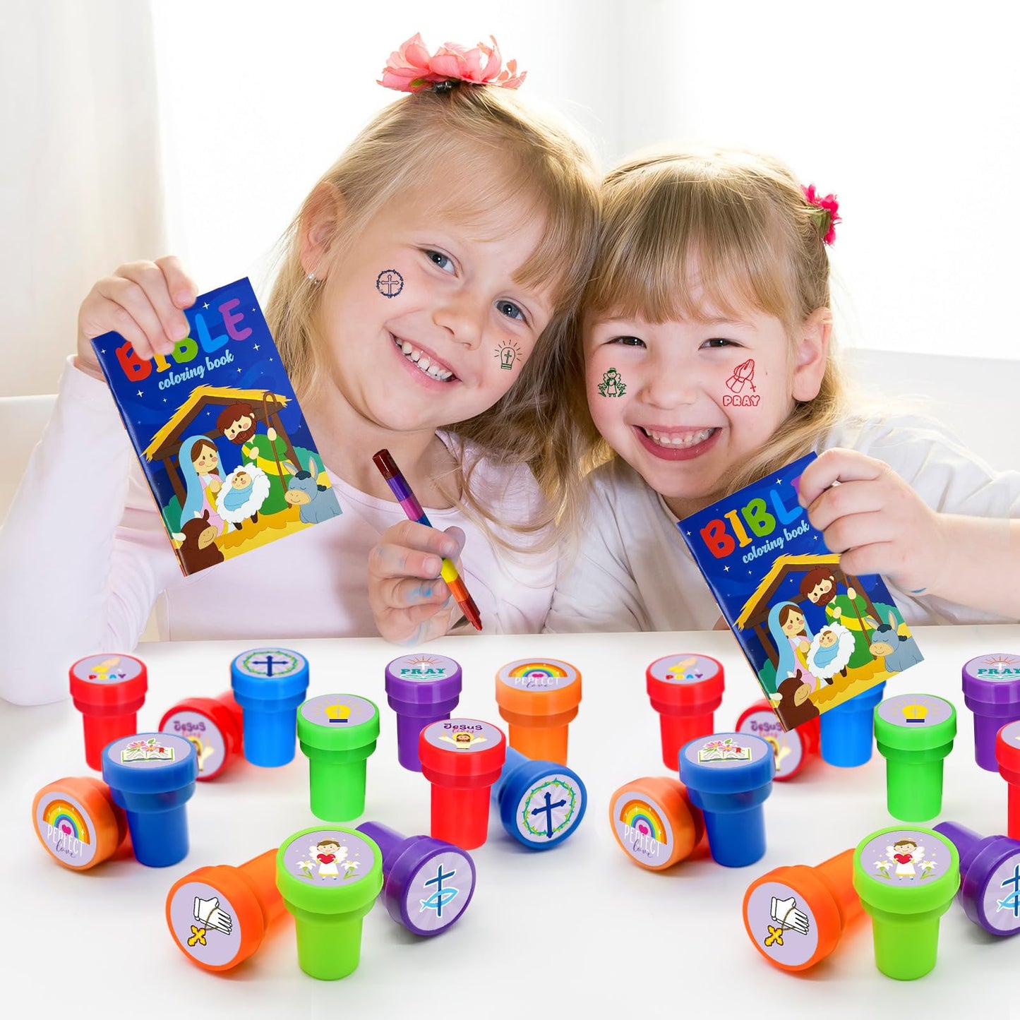 Cinrobiye 24 PCS Christian Stampers – Bible-Themed Party & Classroom Favors