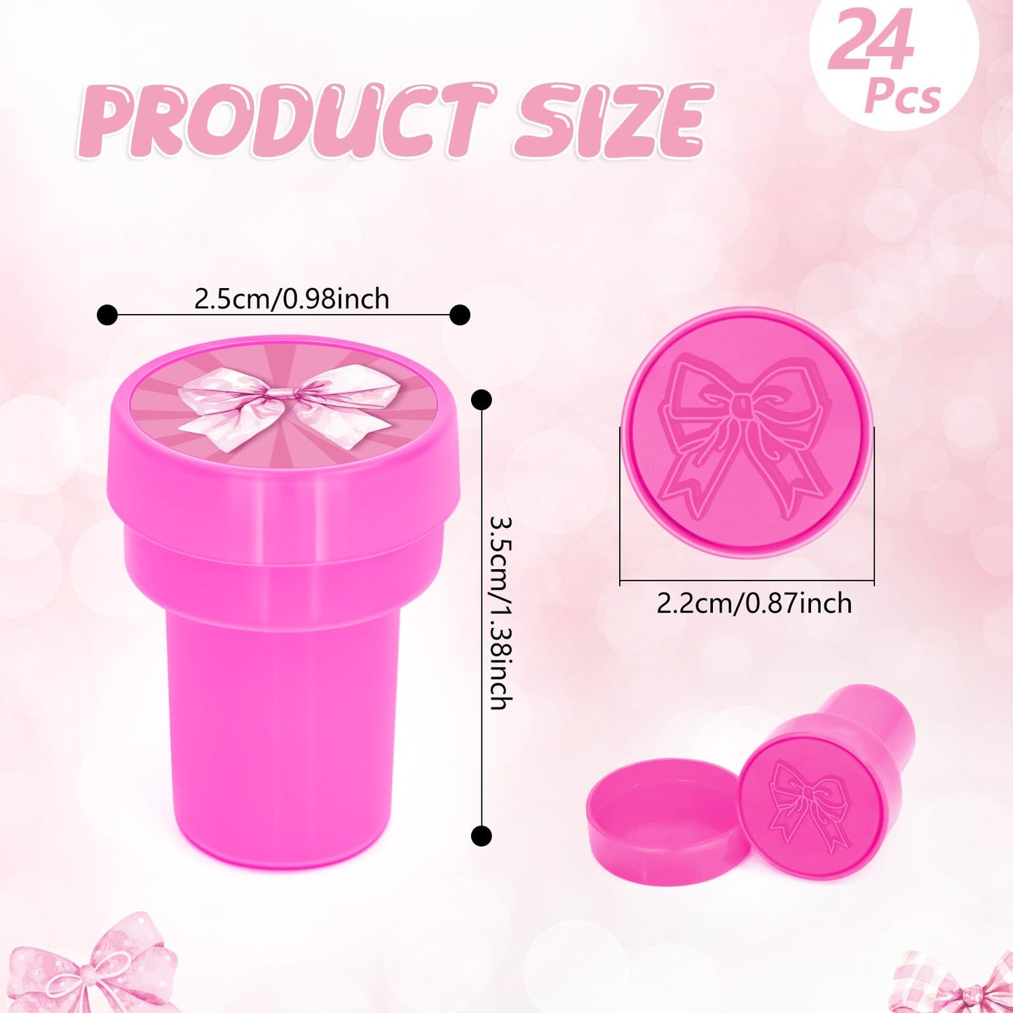 Cinrobiye 24 Pcs Pink Bow Stampers – Coquette Pink Bow Party Favors, Classroom Rewards & Party Supplies
