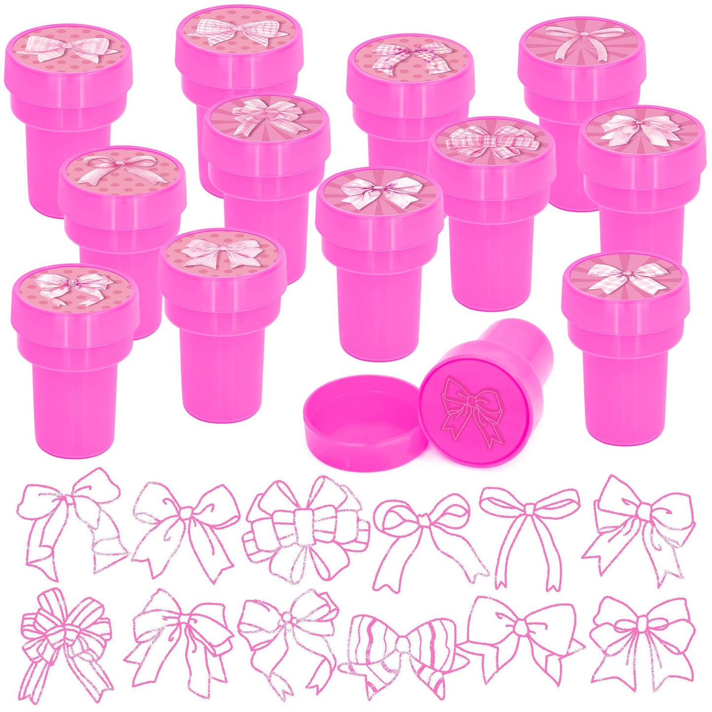 Cinrobiye 24 Pcs Pink Bow Stampers – Coquette Pink Bow Party Favors, Classroom Rewards & Party Supplies