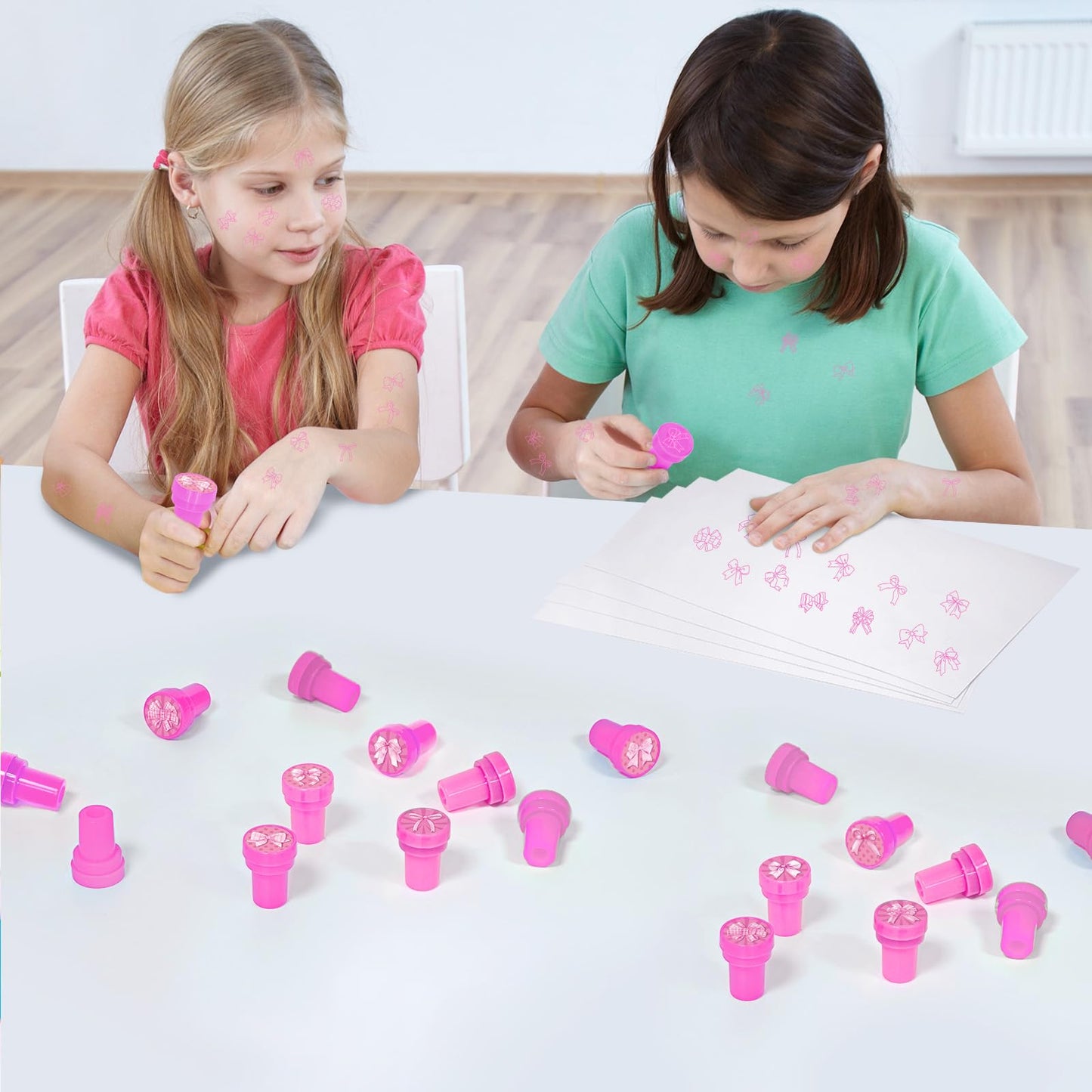 Cinrobiye 24 Pcs Pink Bow Stampers – Coquette Pink Bow Party Favors, Classroom Rewards & Party Supplies