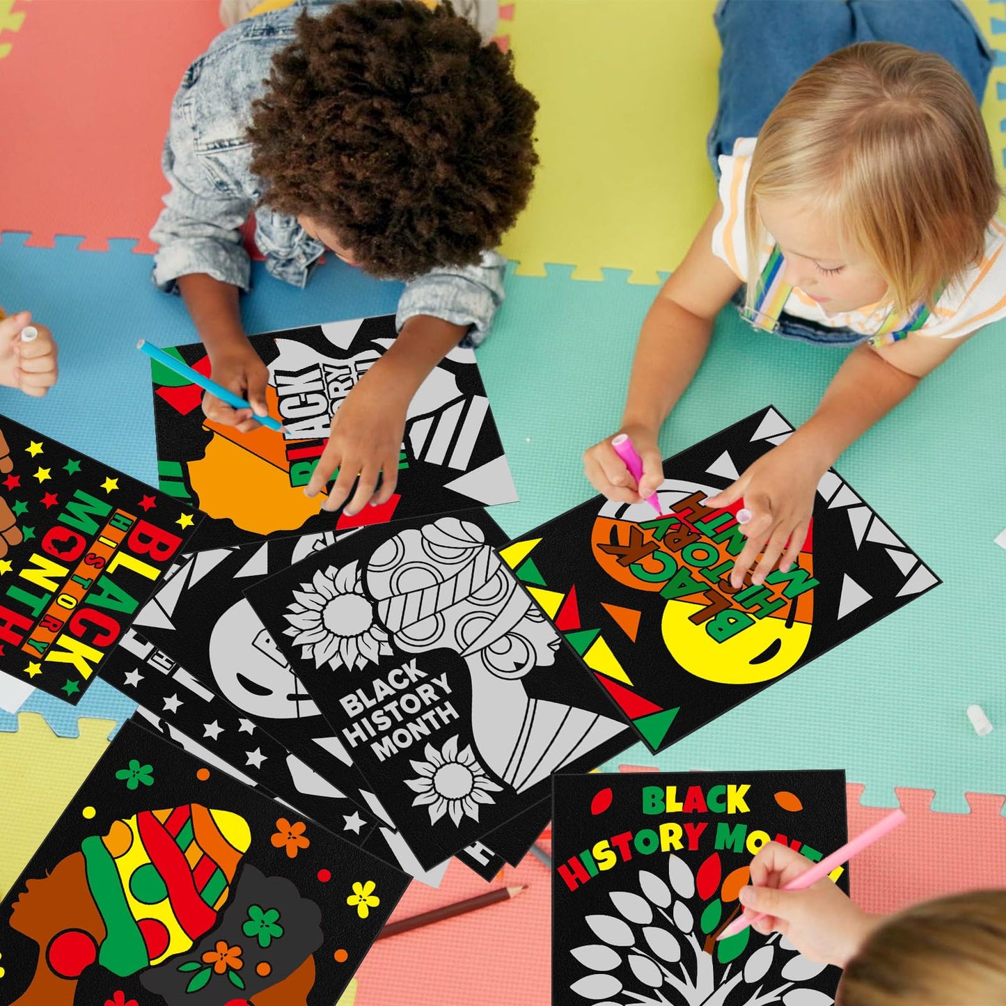 Cinrobiye Velvet Coloring Posters 48-Pack for Black History Month | 8x10 in
