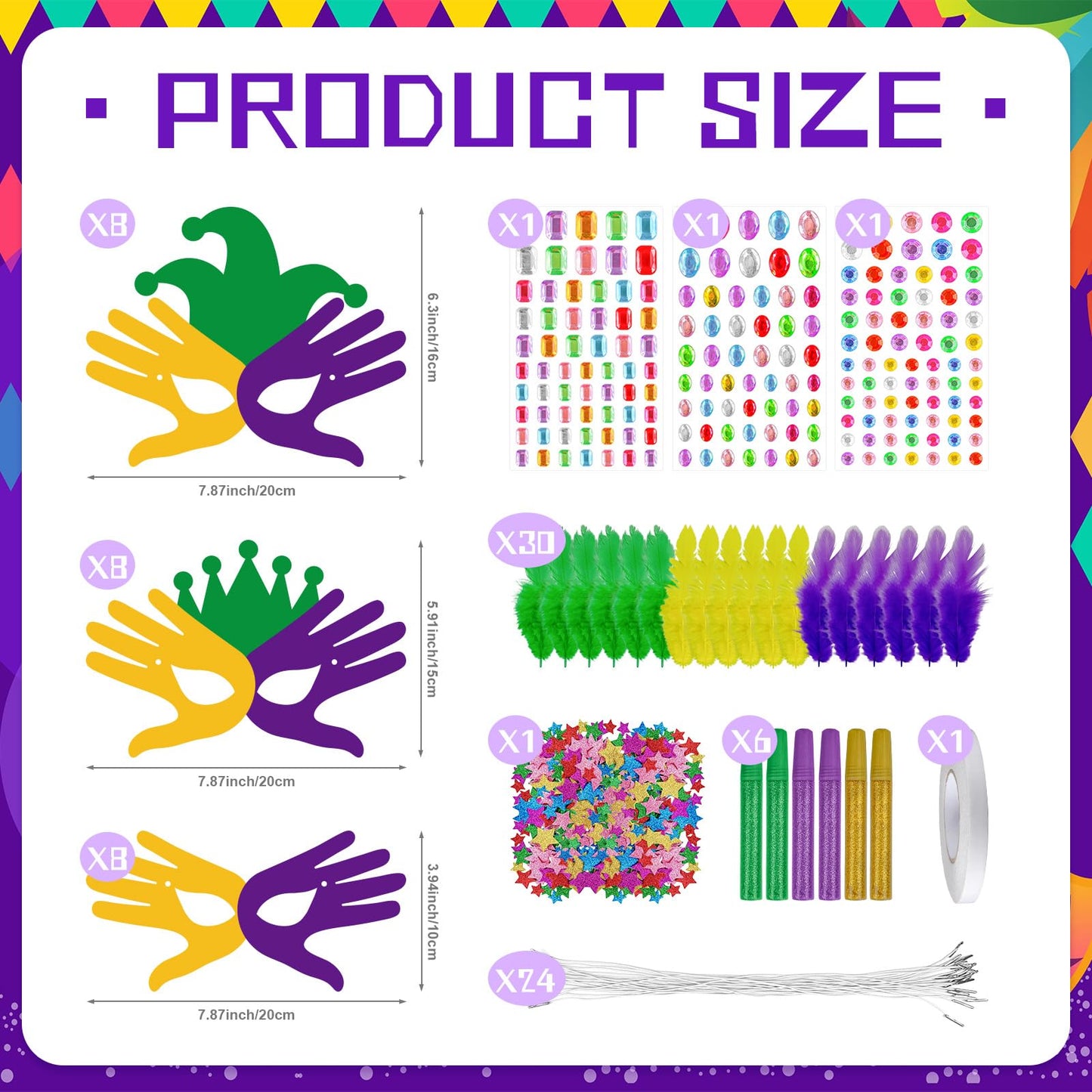 Cinrobiye 30-Set Mardi Gras Mask Craft Kit | DIY Carnival Masks for Kids and Parties