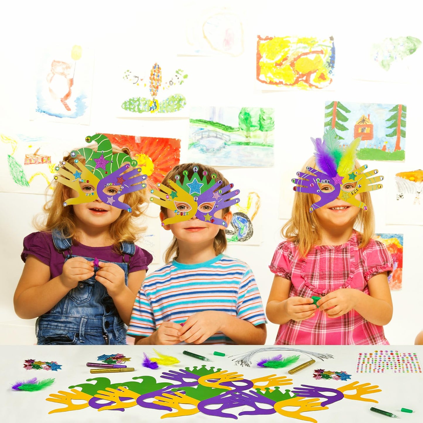 Cinrobiye 30-Set Mardi Gras Mask Craft Kit | DIY Carnival Masks for Kids and Parties
