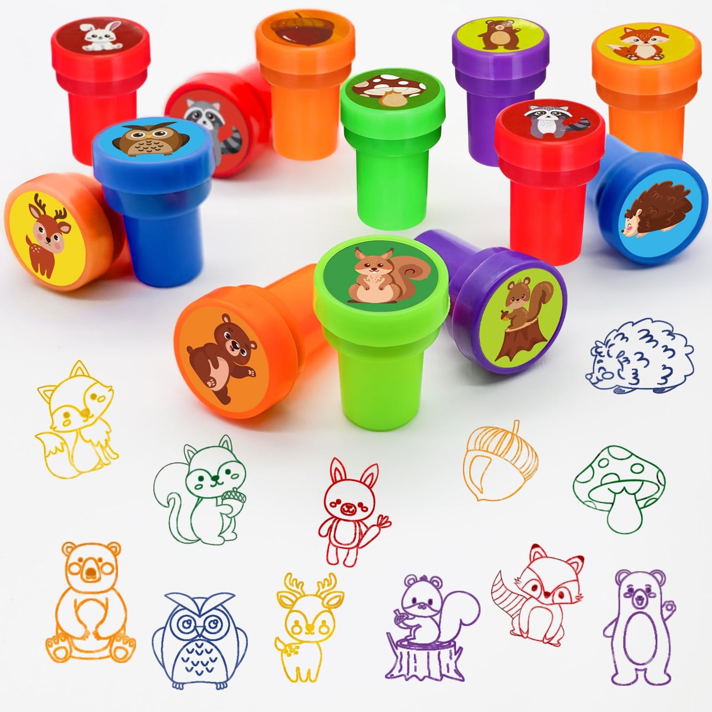 Cinrobiye 24-Pack Woodland Animals Stampers – Pre-Inked Forest Creatures for Parties & Classroom