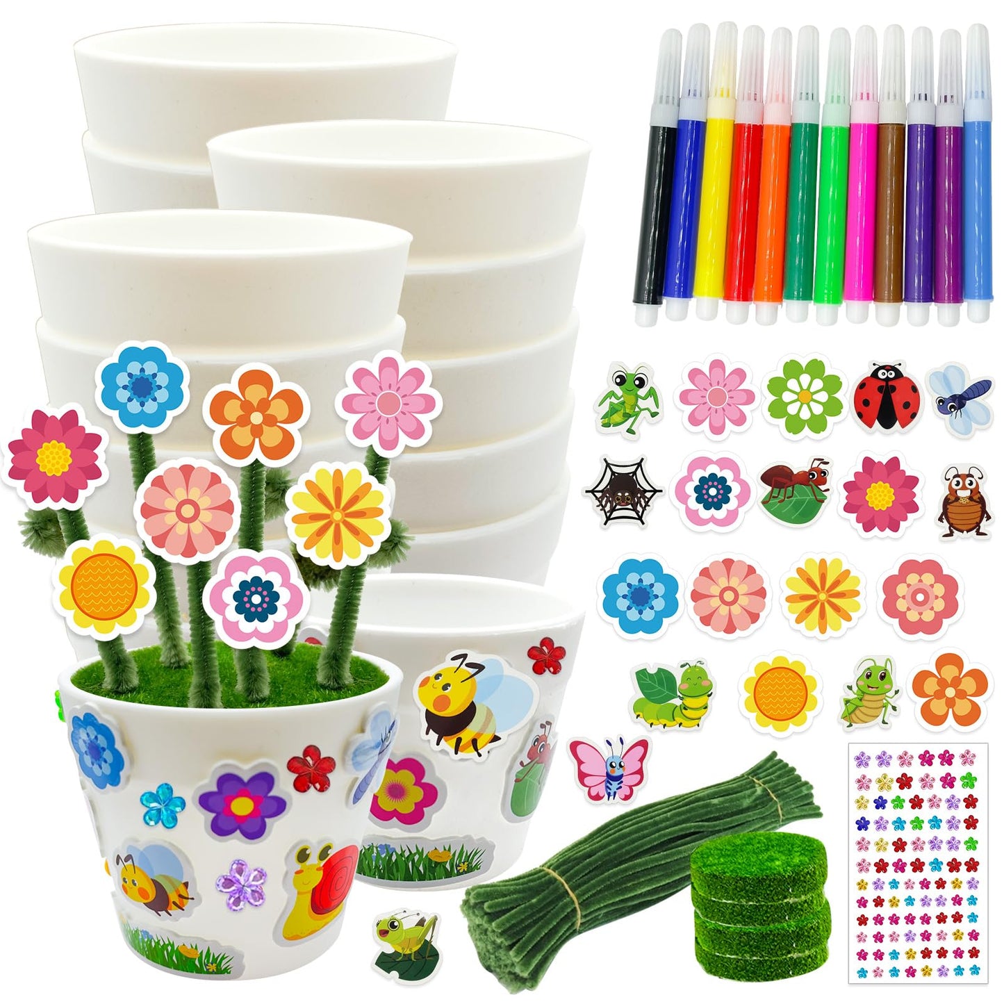Cinrobiye 24-Set Garden Pot Craft Kit for Kids – DIY Mini Flower Pot Decor