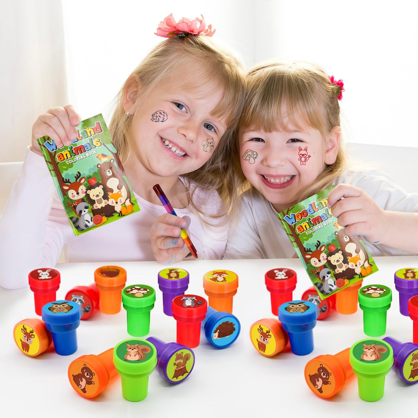 Cinrobiye 24-Pack Woodland Animals Stampers – Pre-Inked Forest Creatures for Parties & Classroom