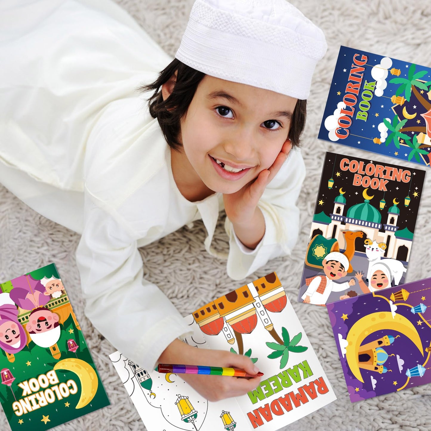 Cinrobiye 24 Ramadan Coloring Books Bulk with 24 Stacking Crayons Set – Eid Mubarak Activity Kit
