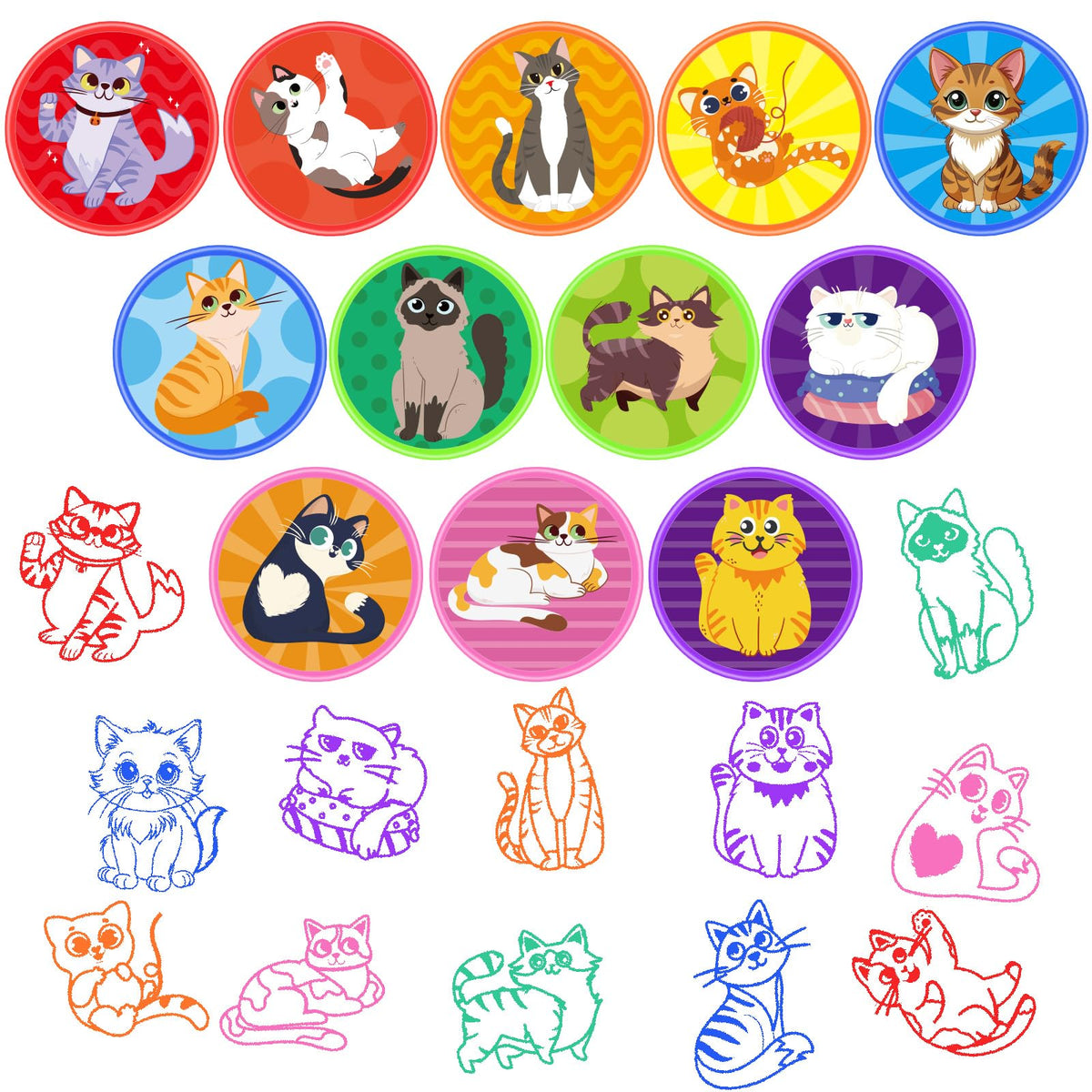 Cinrobiye 24Pcs Cat Stampers – Party Favors, Classroom Rewards & Prizes