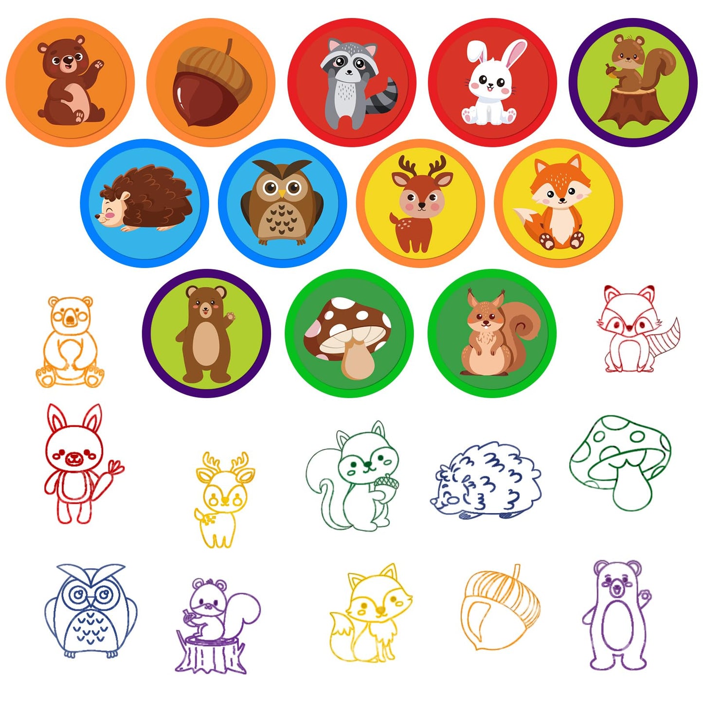Cinrobiye 24-Pack Woodland Animals Stampers – Pre-Inked Forest Creatures for Parties & Classroom