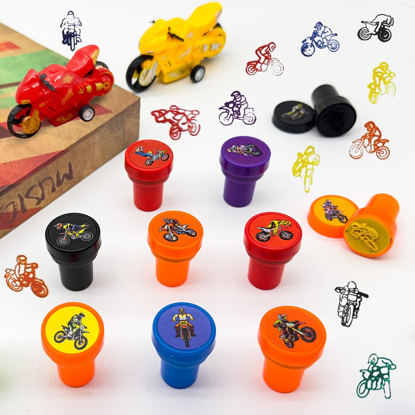 Cinrobiye 24 PCS Dirt Bike Stampers – Motocross Party Favors & Rewards