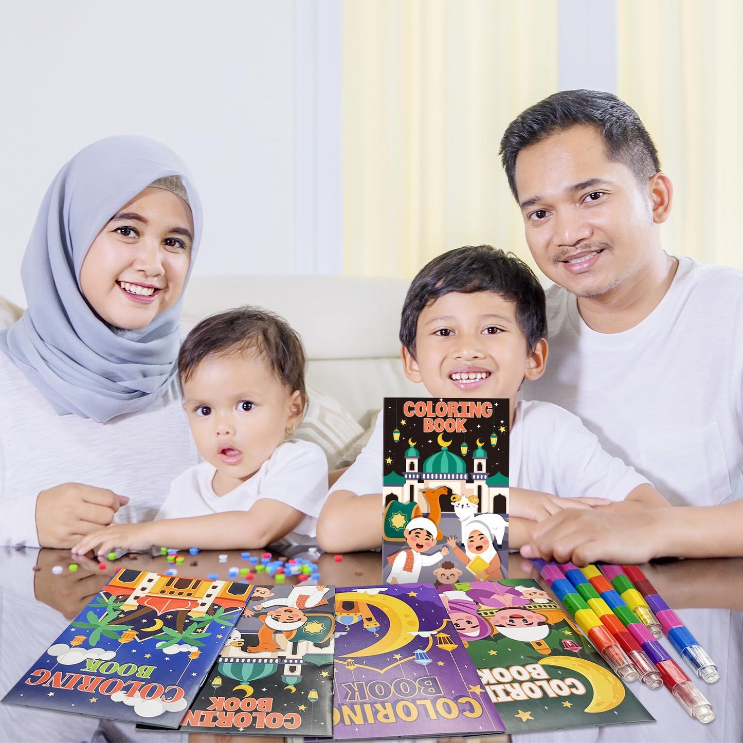 Cinrobiye 24 Ramadan Coloring Books Bulk with 24 Stacking Crayons Set – Eid Mubarak Activity Kit