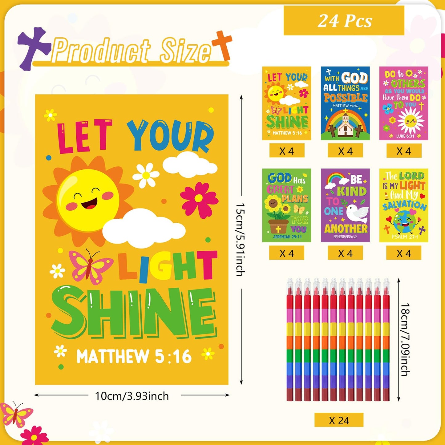 Cinrobiye 24-Set Bible Coloring Books with 24 Stacking Crayons – Sunday School & Party Favors