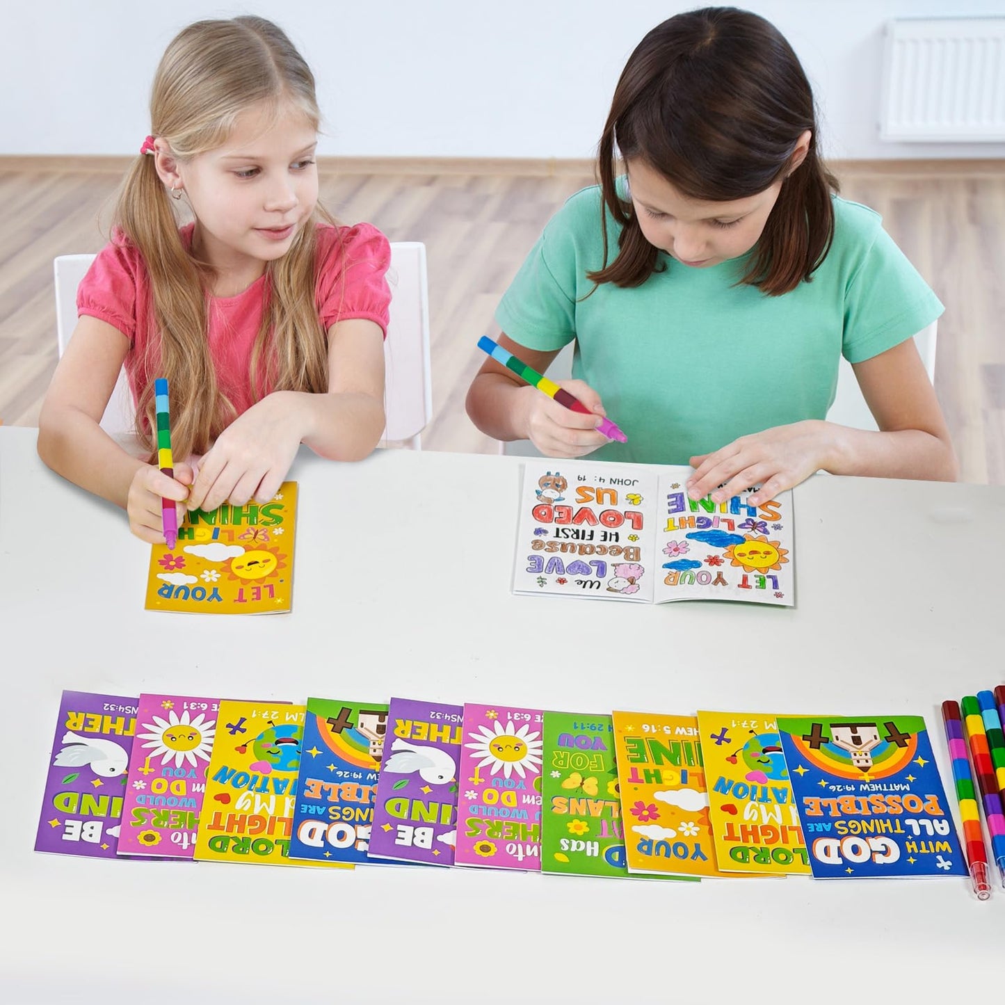 Cinrobiye 24-Set Bible Coloring Books with 24 Stacking Crayons – Sunday School & Party Favors