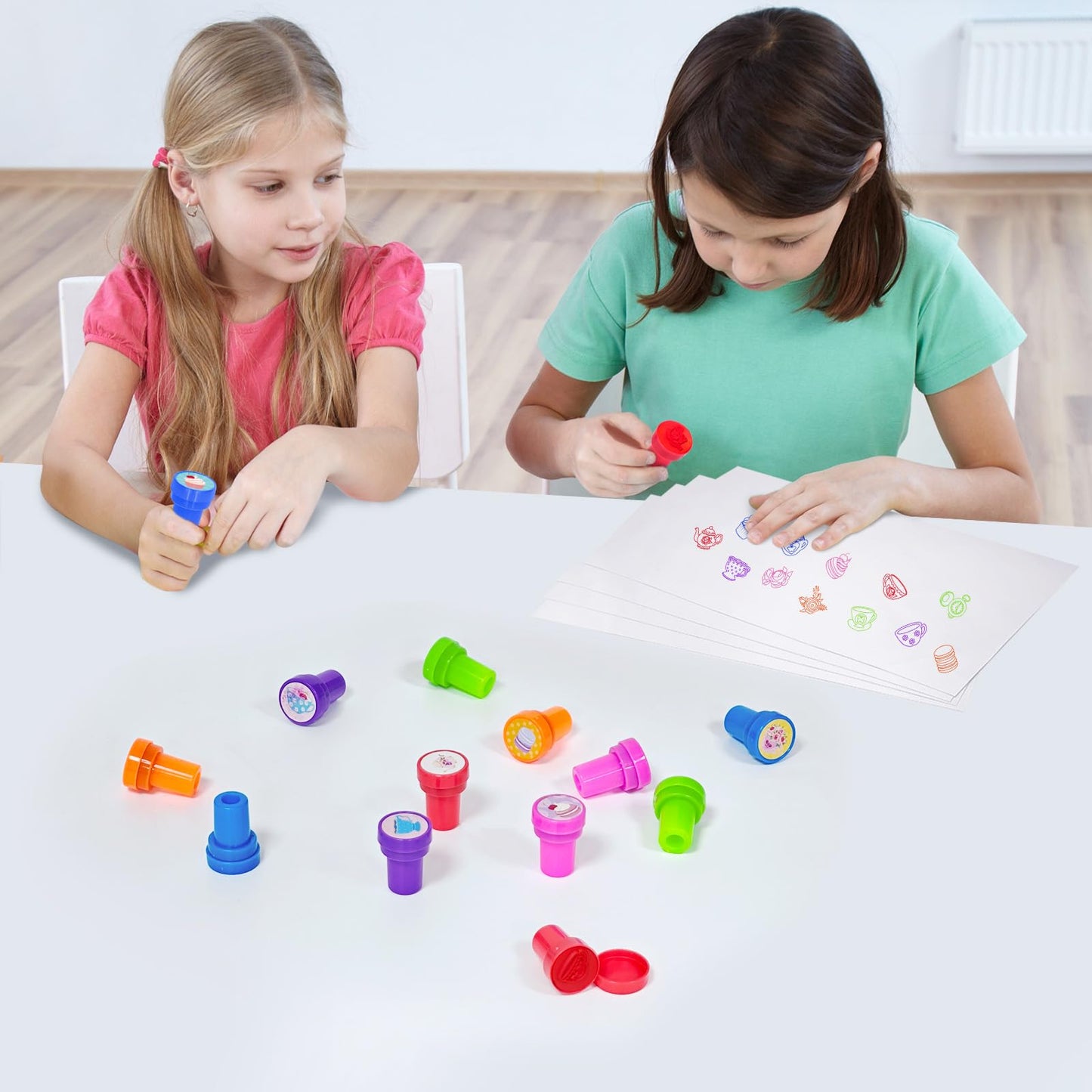 Cinrobiye 24 Pcs Tea Party Stampers – Floral Teapot Party Favors & Classroom Prizes