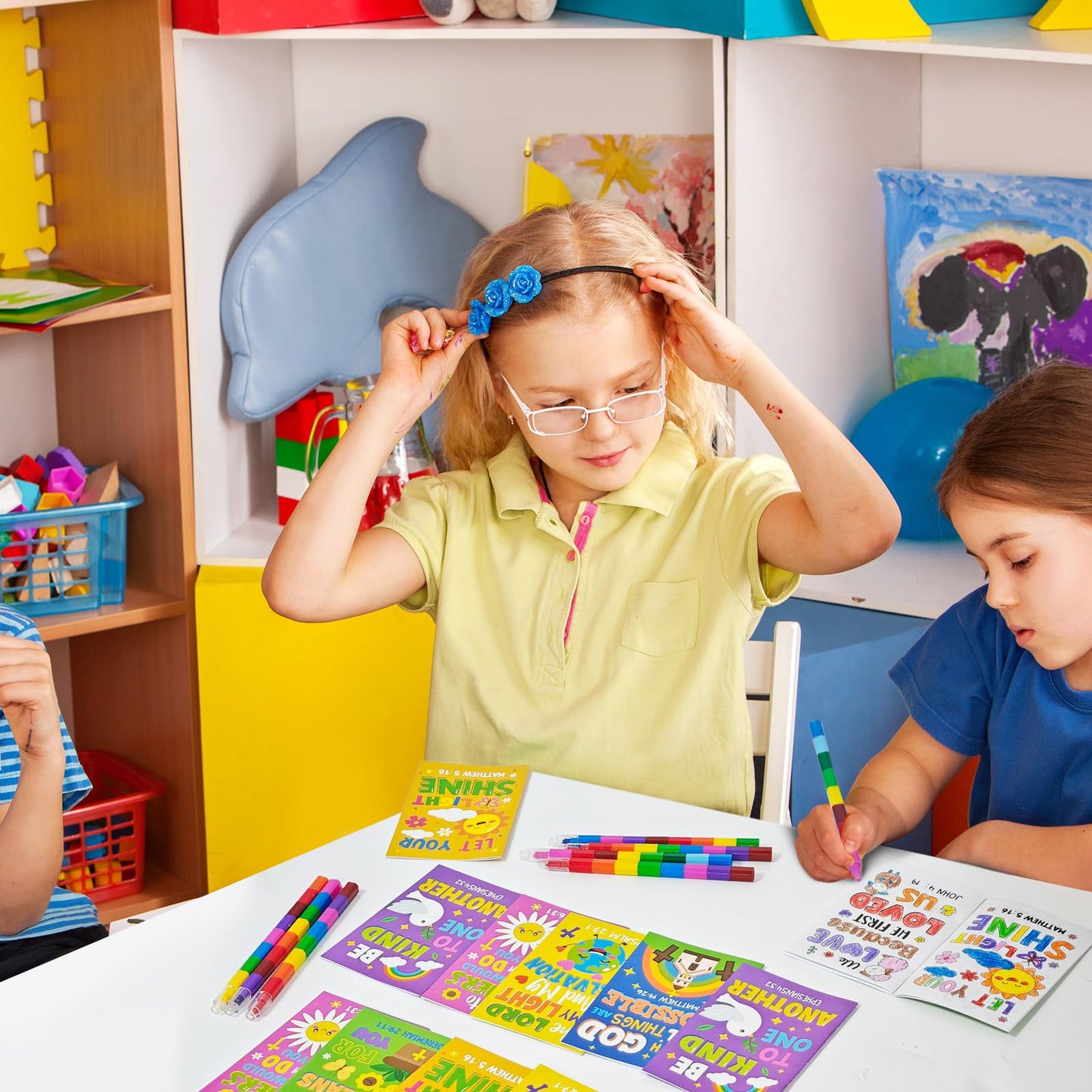 Cinrobiye 24-Set Bible Coloring Books with 24 Stacking Crayons – Sunday School & Party Favors