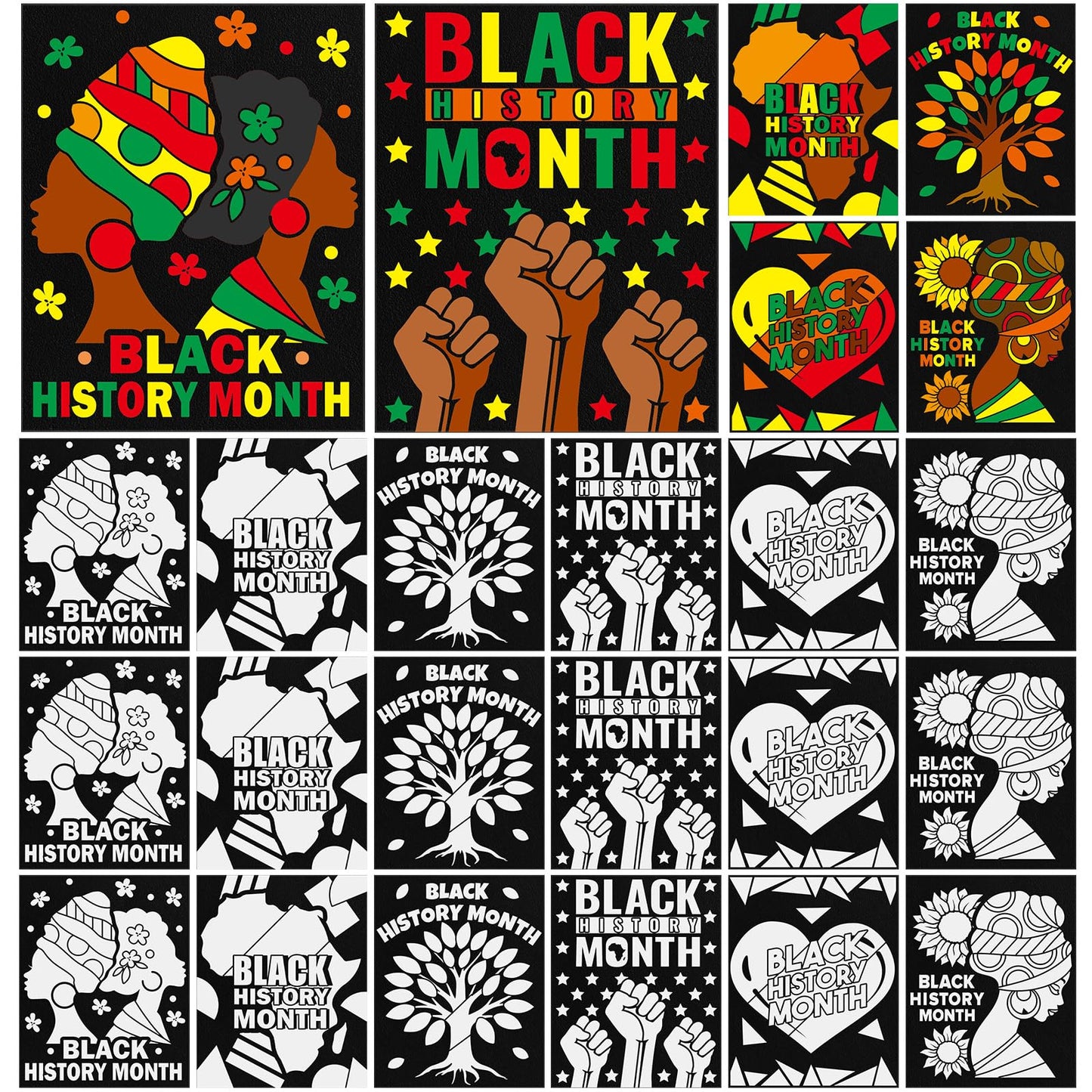 Cinrobiye Velvet Coloring Posters 48-Pack for Black History Month | 8x10 in