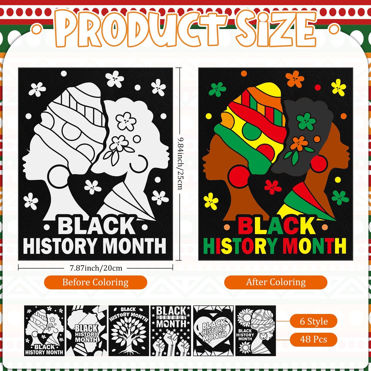 Cinrobiye Velvet Coloring Posters 48-Pack for Black History Month | 8x10 in
