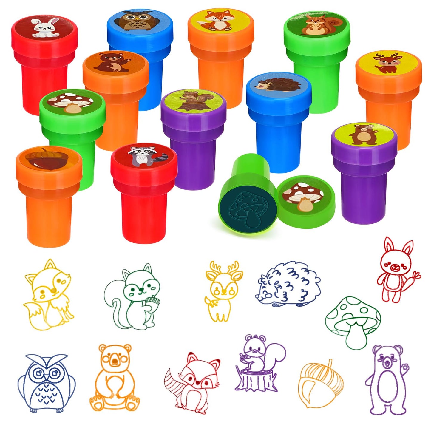 Cinrobiye 24-Pack Woodland Animals Stampers – Pre-Inked Forest Creatures for Parties & Classroom