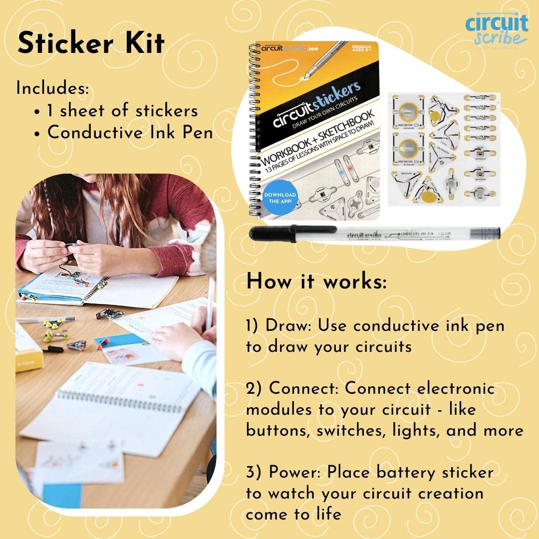 Circuit Scribe Sticker Kit – Conductive Ink Pen + 11 Sticker Modules for STEM Learning (Ages 8+)