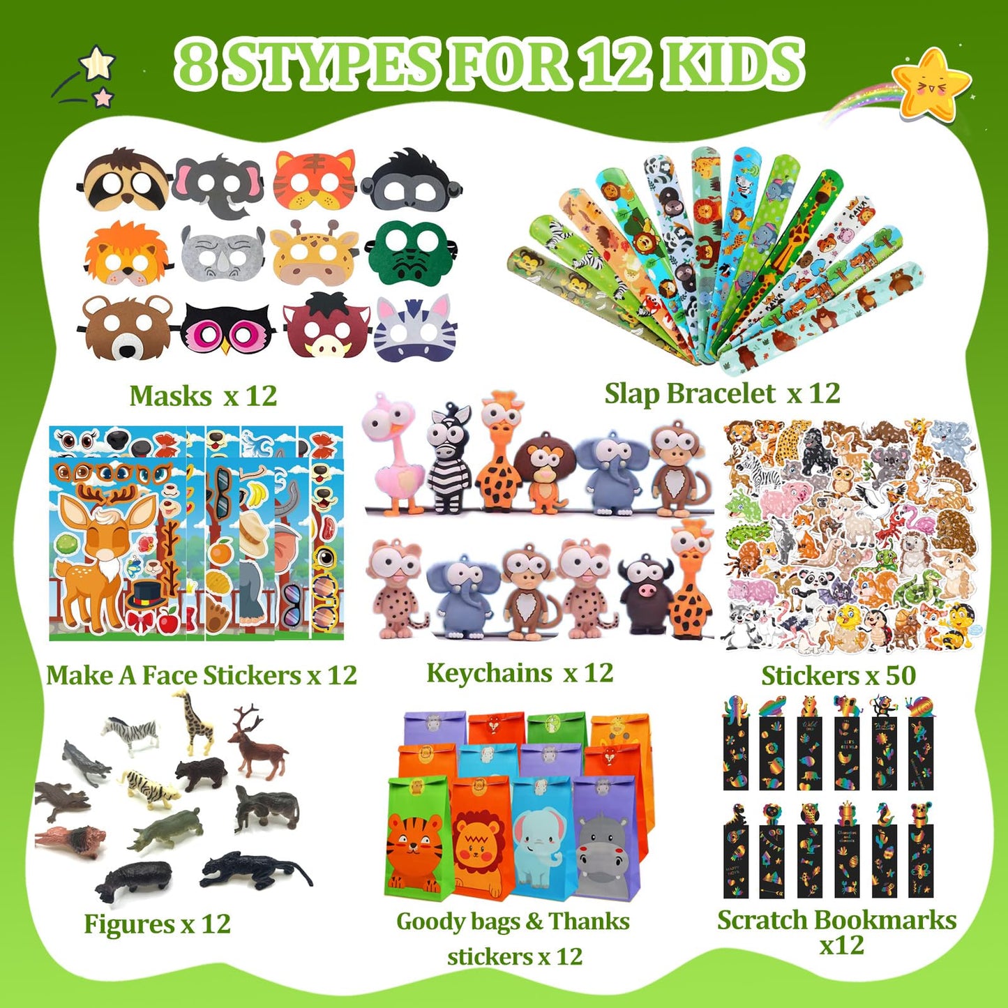 CIRDOTSH 158 Pcs Safari Party Favors for Kids — Jungle Birthday Supplies & Goody Bags