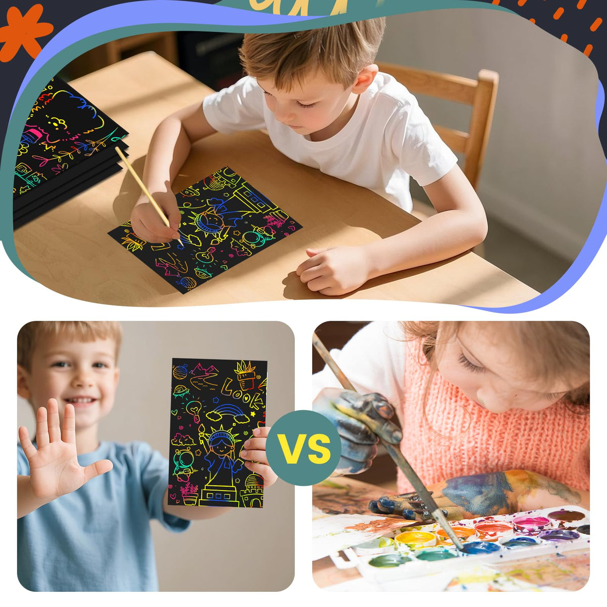 Cityrosy Rainbow Scratch Paper for Kids – 120 Pcs Scratch Art Set for Ages 3-12 | Arts & Crafts, Birthday Gift