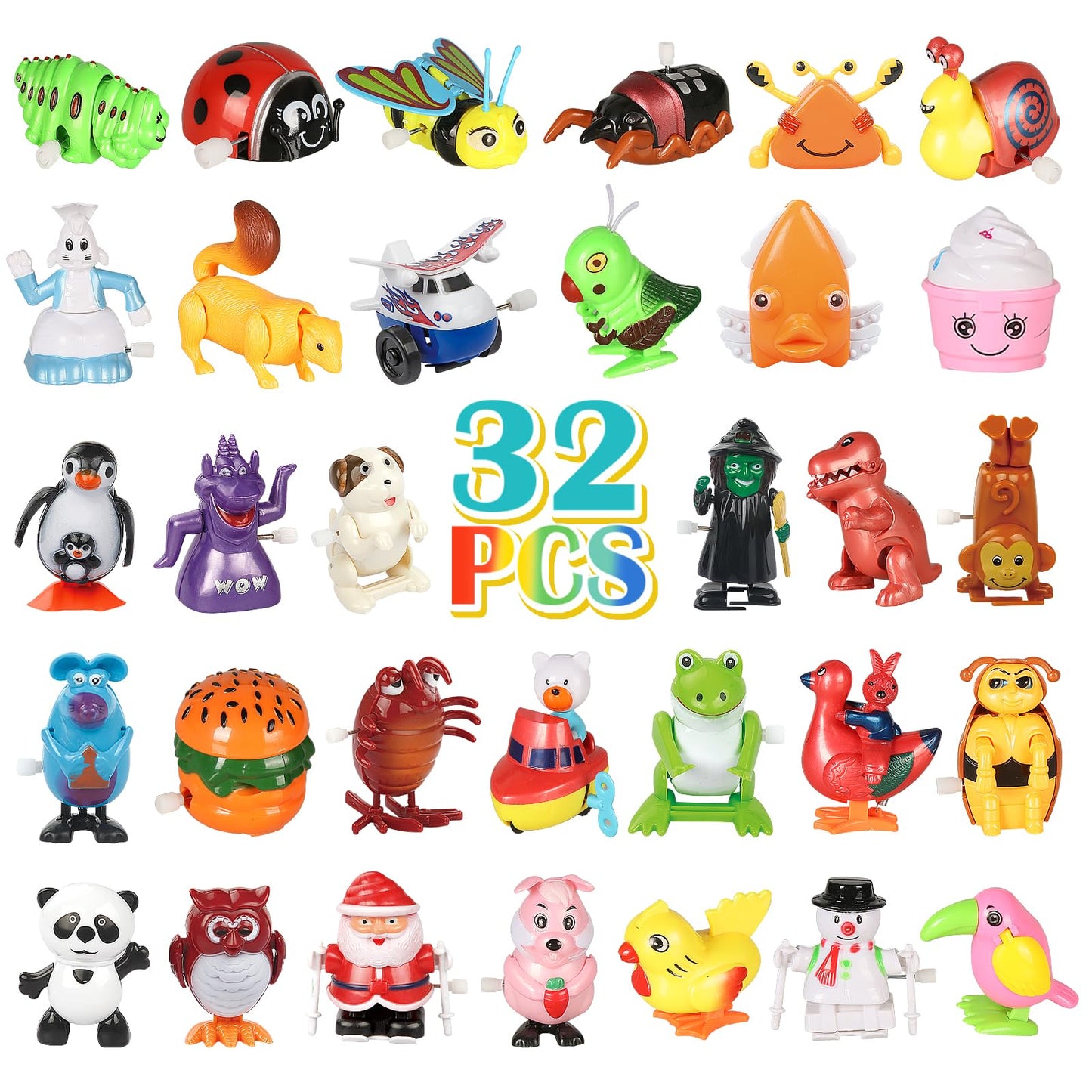 CIUGEO 32-Piece Wind-Up Toys Bundle for Kids – Walking, Jumping & Swimming Clockwork Figures