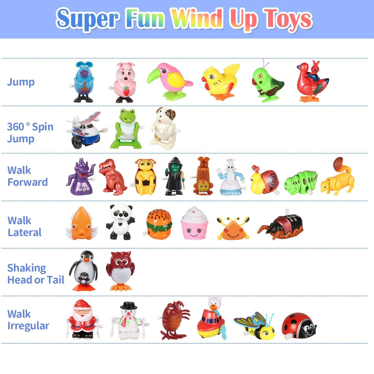 CIUGEO 32-Piece Wind-Up Toys Bundle for Kids – Walking, Jumping & Swimming Clockwork Figures