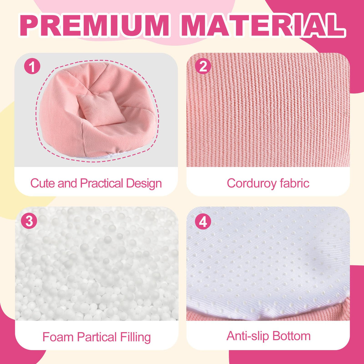 Ciunura Doll Seat for LABUBU – Handmade Pink Bean Bag Sofa with Blue Earphone (17 cm) | Anti-Slip Bottom