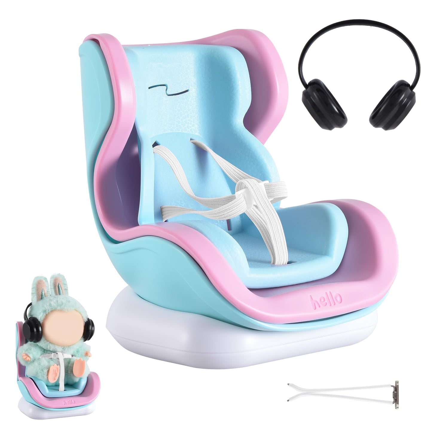 Ciunura Doll Car Seat for 10-17 cm Dolls – Air Vent Clip, Desktop Stand, Adjustable Strap (Pink/Blue)