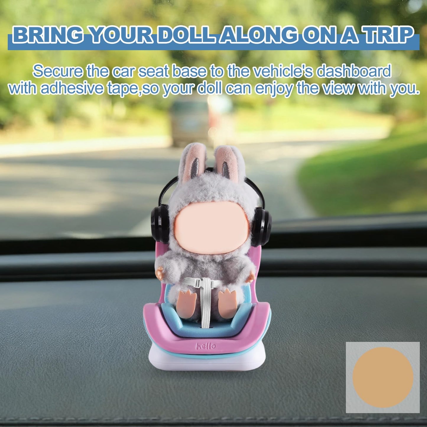 Ciunura Doll Car Seat for 10-17 cm Dolls – Air Vent Clip, Desktop Stand, Adjustable Strap (Pink/Blue)