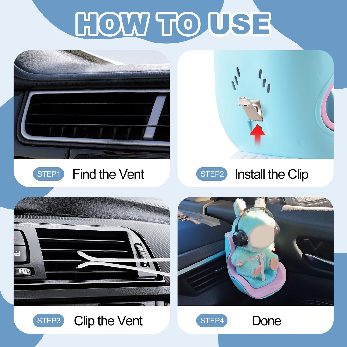 Ciunura Doll Car Seat for 10-17 cm Dolls – Air Vent Clip, Desktop Stand, Adjustable Strap (Pink/Blue)