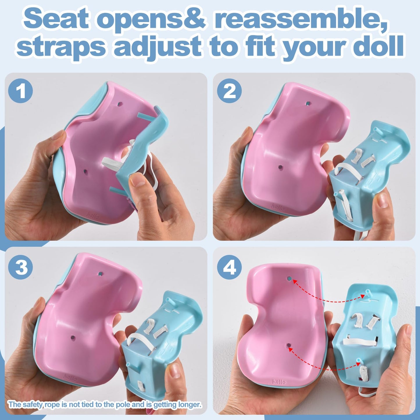 Ciunura Doll Car Seat for 10-17 cm Dolls – Air Vent Clip, Desktop Stand, Adjustable Strap (Pink/Blue)
