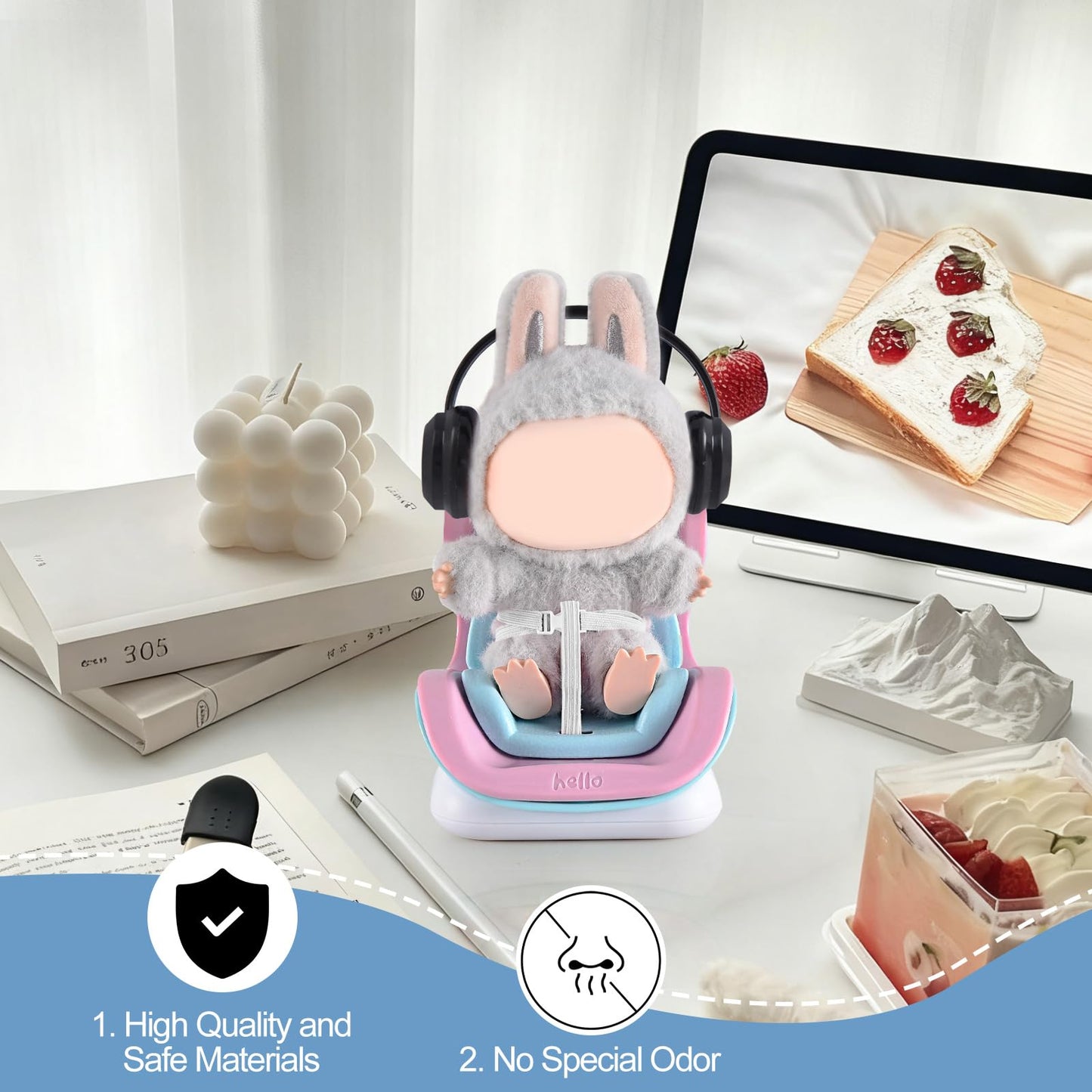 Ciunura Doll Car Seat for 10-17 cm Dolls – Air Vent Clip, Desktop Stand, Adjustable Strap (Pink/Blue)