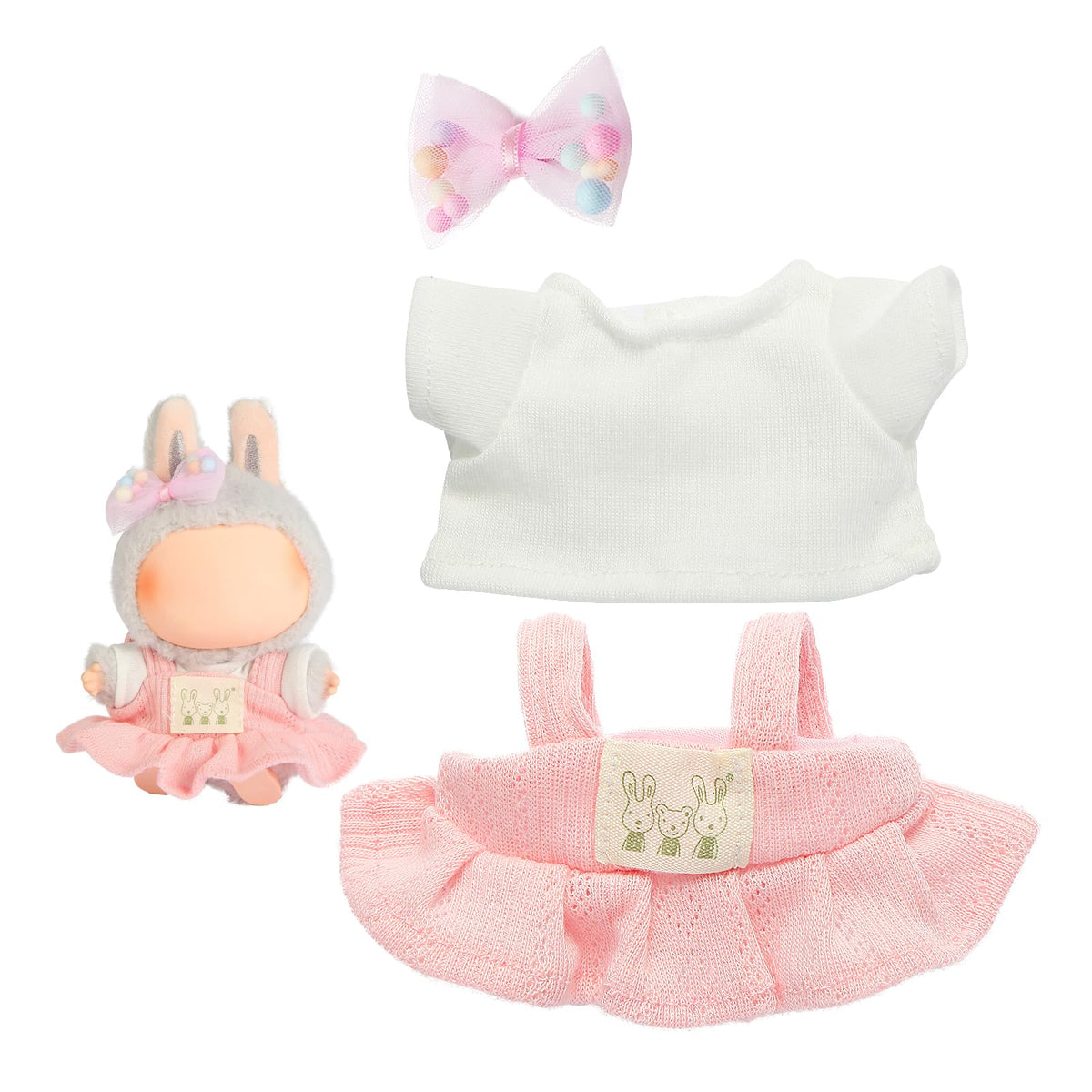 Ciunura Doll Clothing for Labubu – Premium Pink Outfit Set with Shirt, Dress, Bow | 15-Second Quick Dress